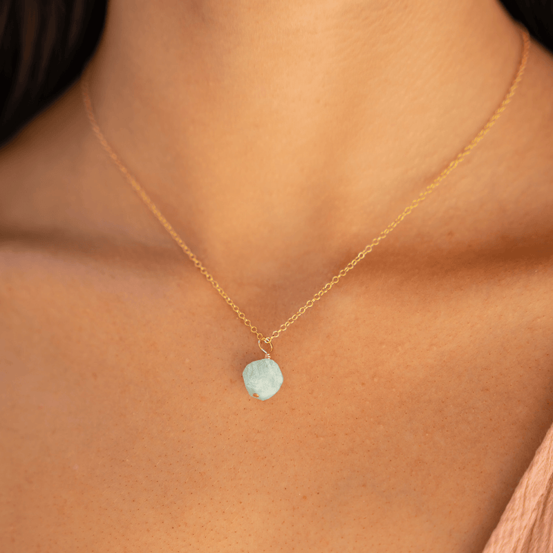 Raw Amazonite Natural Crystal Pendant Necklace - Raw Amazonite Natural Crystal Pendant Necklace - Sterling Silver / Satellite - Luna Tide Handmade Crystal Jewellery