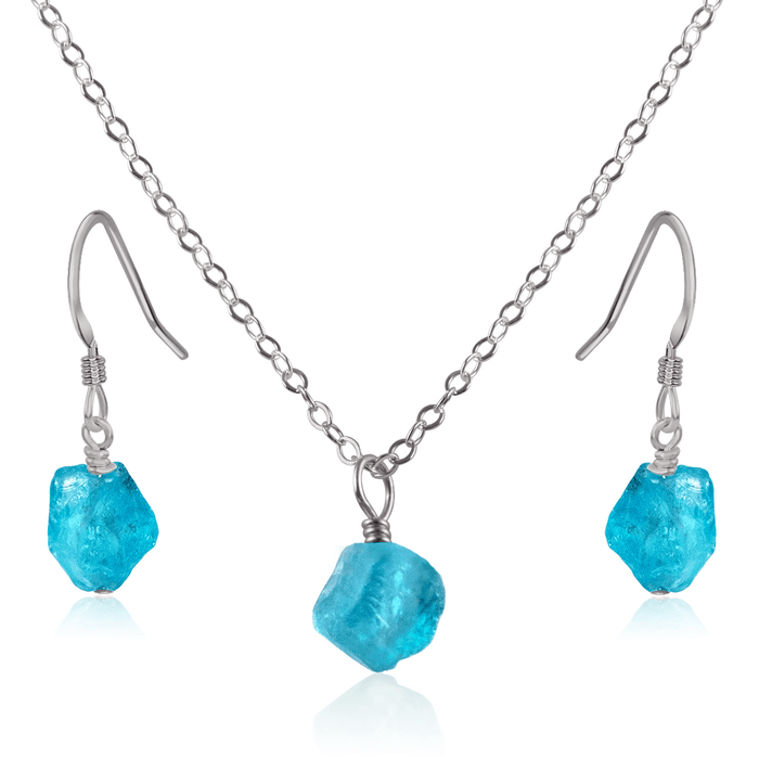 Raw Apatite Crystal Jewellery Set - Raw Apatite Crystal Jewellery Set - Stainless Steel / Cable / Necklace & Earrings - Luna Tide Handmade Crystal Jewellery