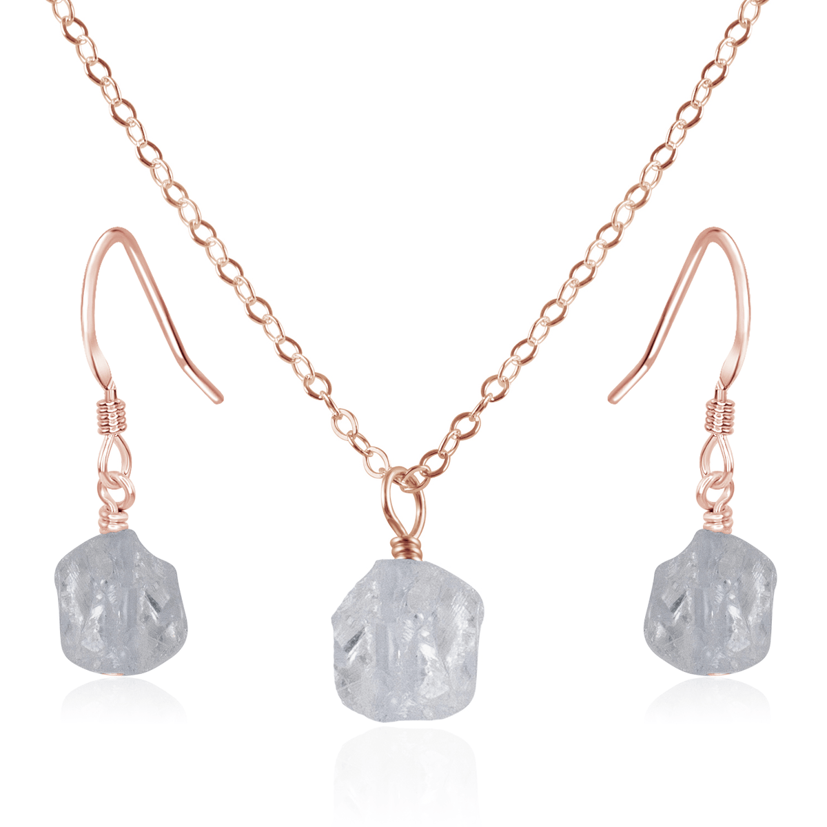 Raw Crystal Quartz Crystal Earrings & Necklace Set - Raw Crystal Quartz Crystal Earrings & Necklace Set - 14k Rose Gold Fill / Cable - Luna Tide Handmade Crystal Jewellery