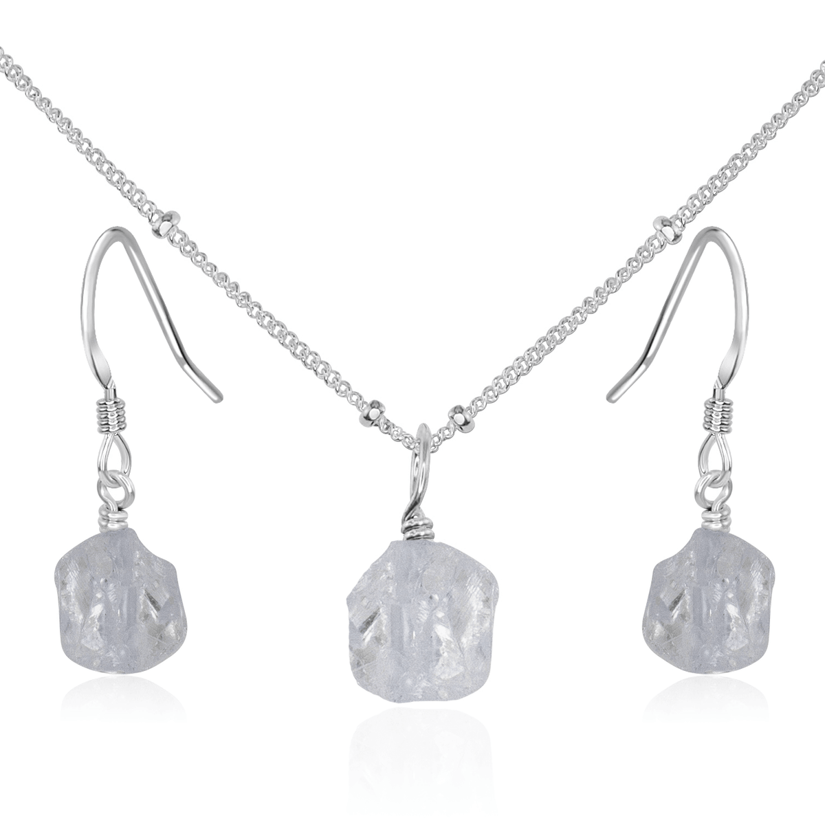Raw Crystal Quartz Crystal Earrings & Necklace Set - Raw Crystal Quartz Crystal Earrings & Necklace Set - Sterling Silver / Satellite - Luna Tide Handmade Crystal Jewellery