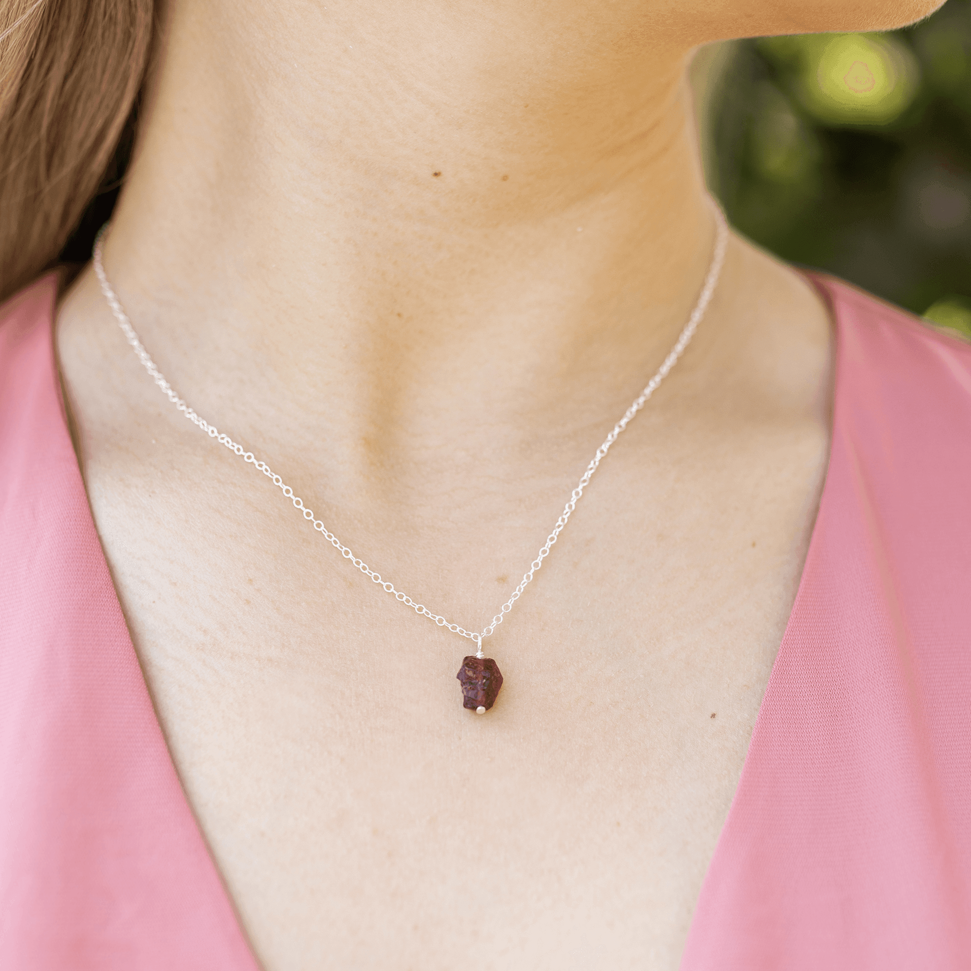 Raw Garnet Crystal Jewellery Set - Raw Garnet Crystal Jewellery Set - Sterling Silver / Cable / Necklace & Earrings & Bracelet - Luna Tide Handmade Crystal Jewellery