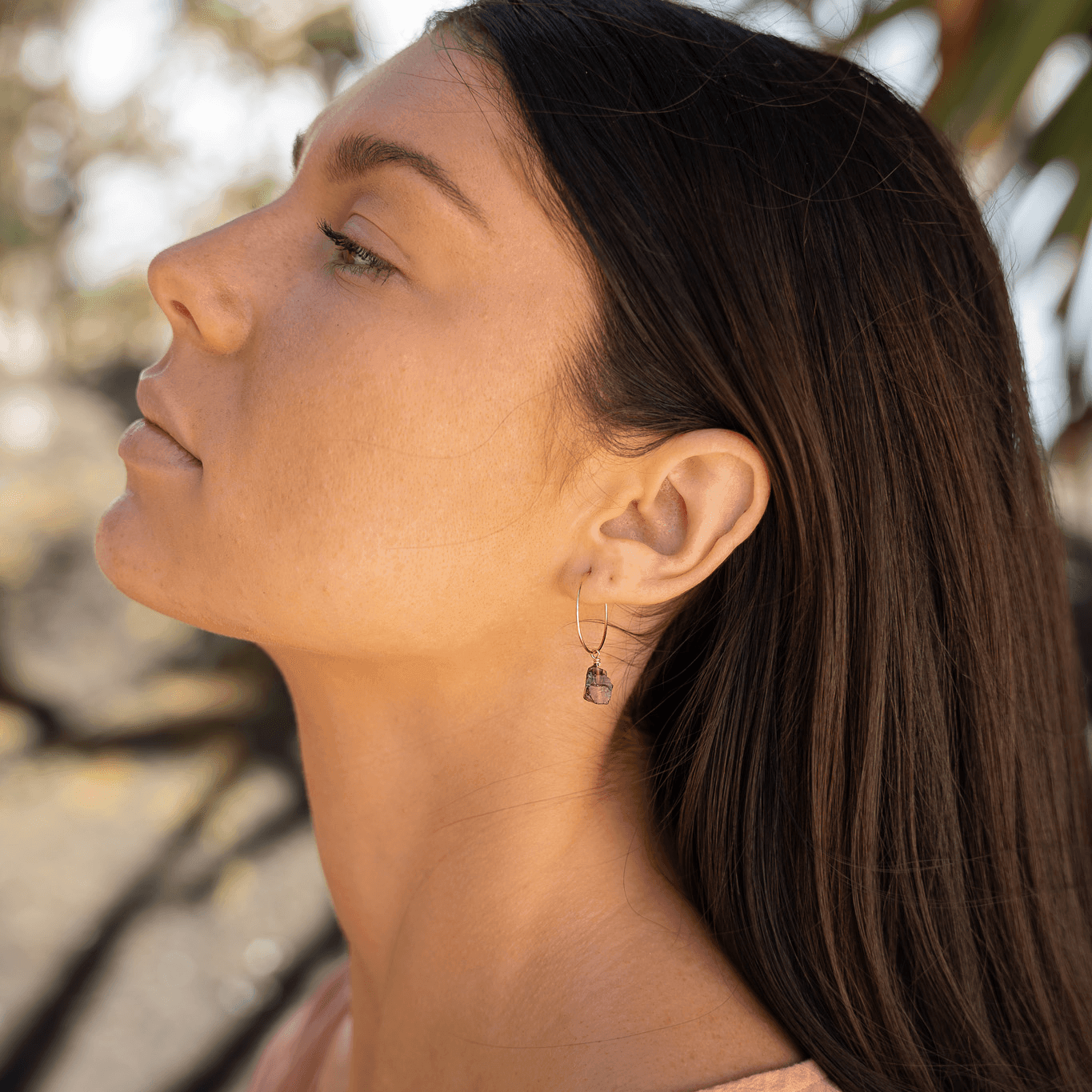Raw Garnet Gemstone Dangle Hoop Earrings - Raw Garnet Gemstone Dangle Hoop Earrings - Sterling Silver - Luna Tide Handmade Crystal Jewellery