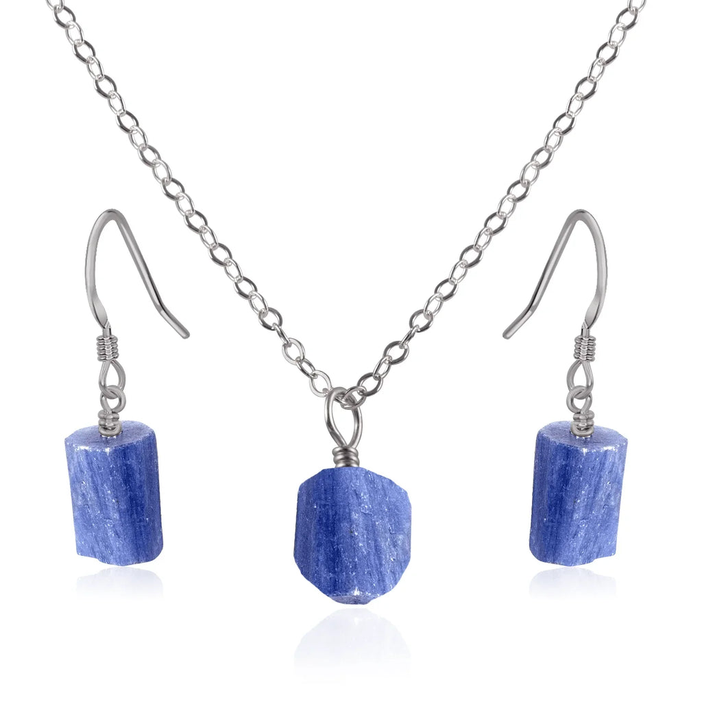 Raw Kyanite Crystal Jewellery Set - Raw Kyanite Crystal Jewellery Set - Stainless Steel / Cable / Necklace & Earrings - Luna Tide Handmade Crystal Jewellery
