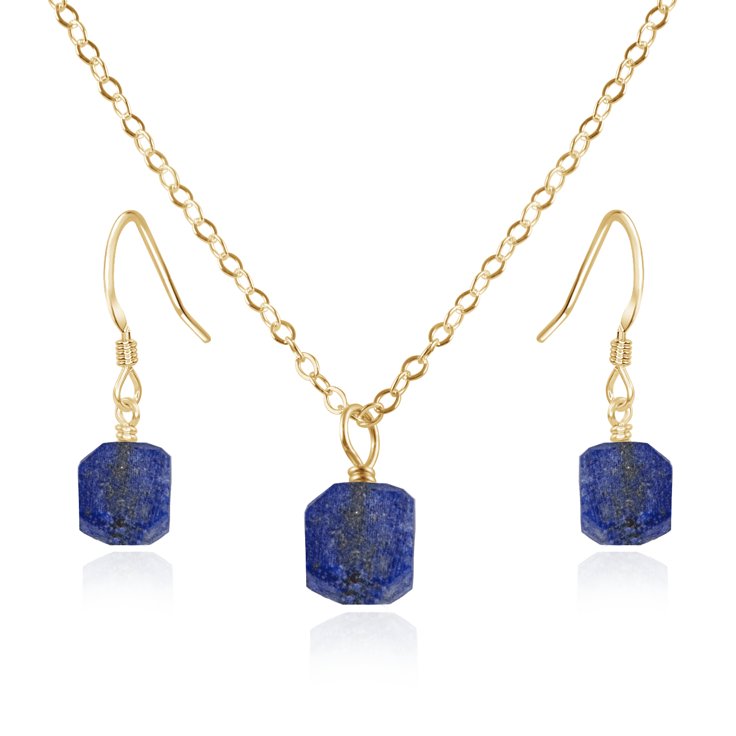 Raw Lapis Lazuli Crystal Jewellery Set - Raw Lapis Lazuli Crystal Jewellery Set - 14k Gold Fill / Cable / Necklace & Earrings - Luna Tide Handmade Crystal Jewellery