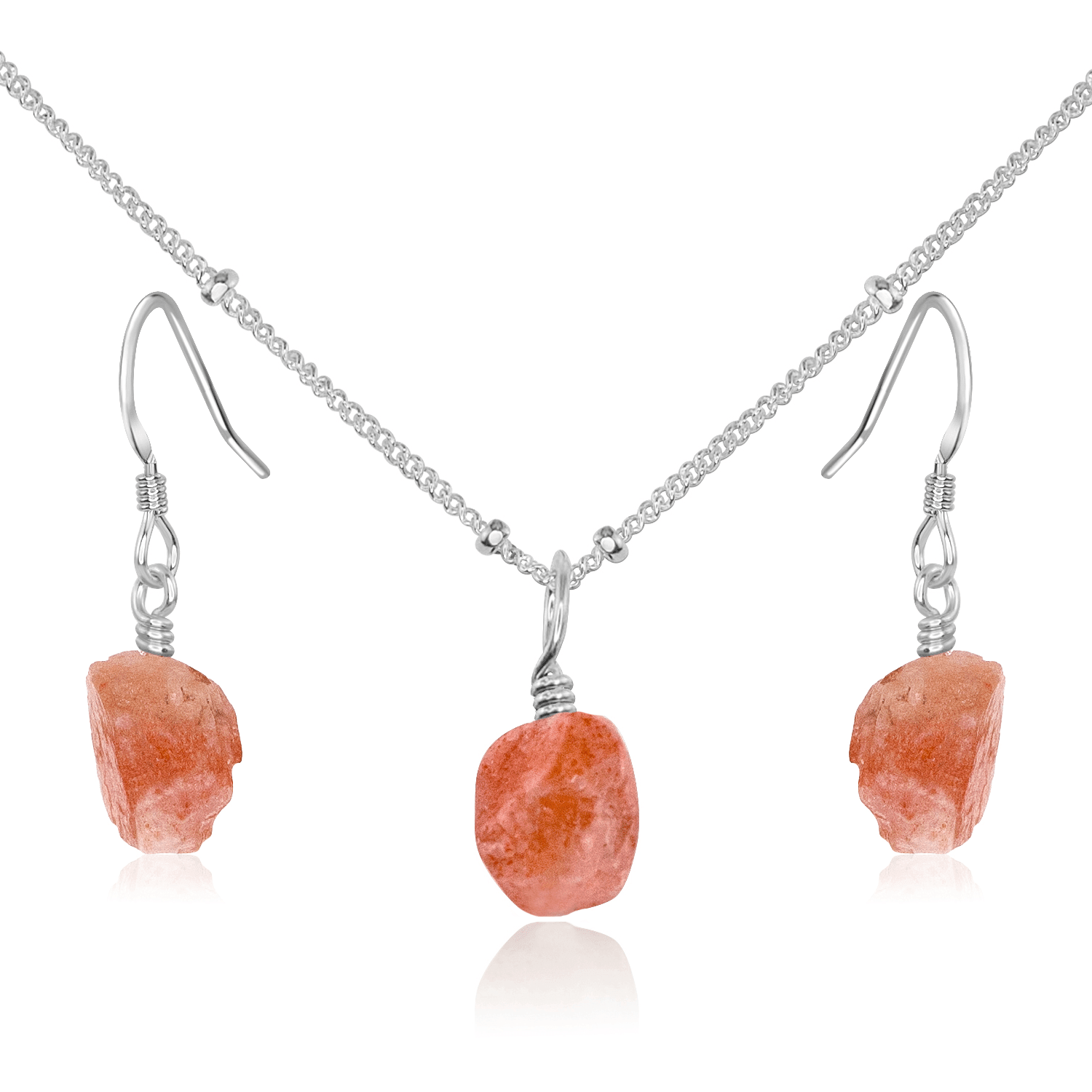 Raw Sunstone Crystal Jewellery Set - Raw Sunstone Crystal Jewellery Set - Sterling Silver / Satellite / Necklace & Earrings - Luna Tide Handmade Crystal Jewellery