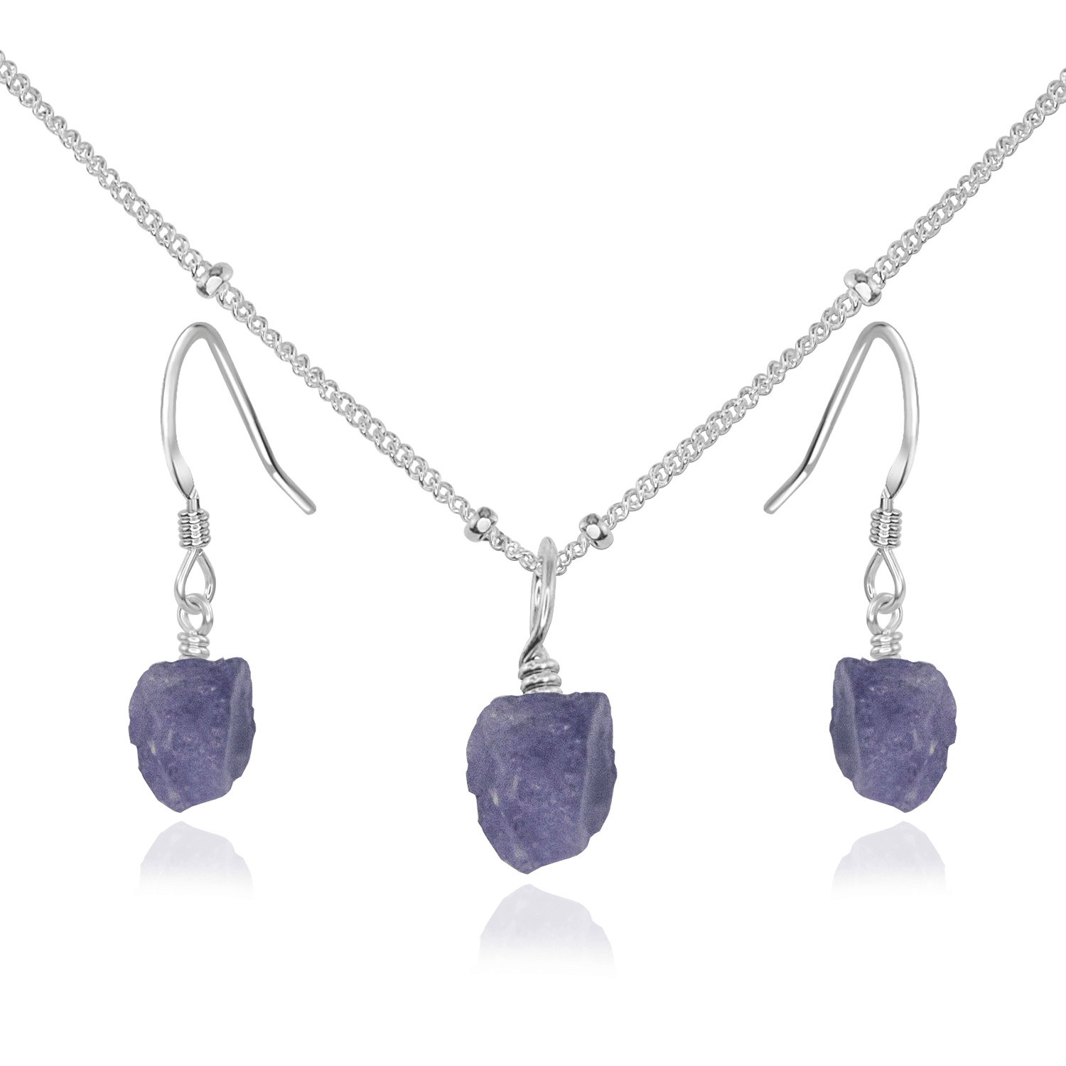 Raw Tanzanite Crystal Jewellery Set - Raw Tanzanite Crystal Jewellery Set - Sterling Silver / Satellite / Necklace & Earrings - Luna Tide Handmade Crystal Jewellery
