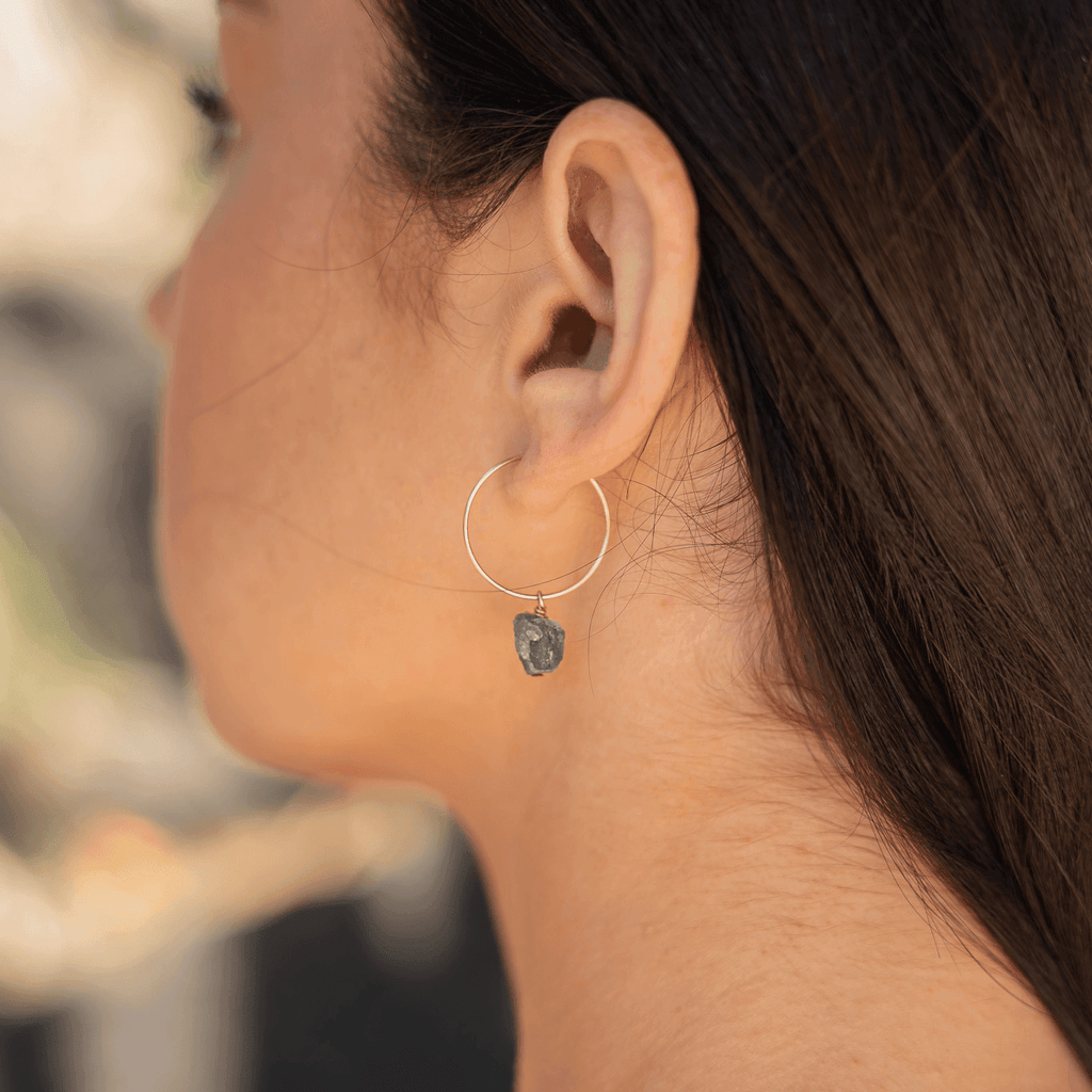 Raw Tanzanite Gemstone Dangle Hoop Earrings - Raw Tanzanite Gemstone Dangle Hoop Earrings - 14k Gold Fill - Luna Tide Handmade Crystal Jewellery