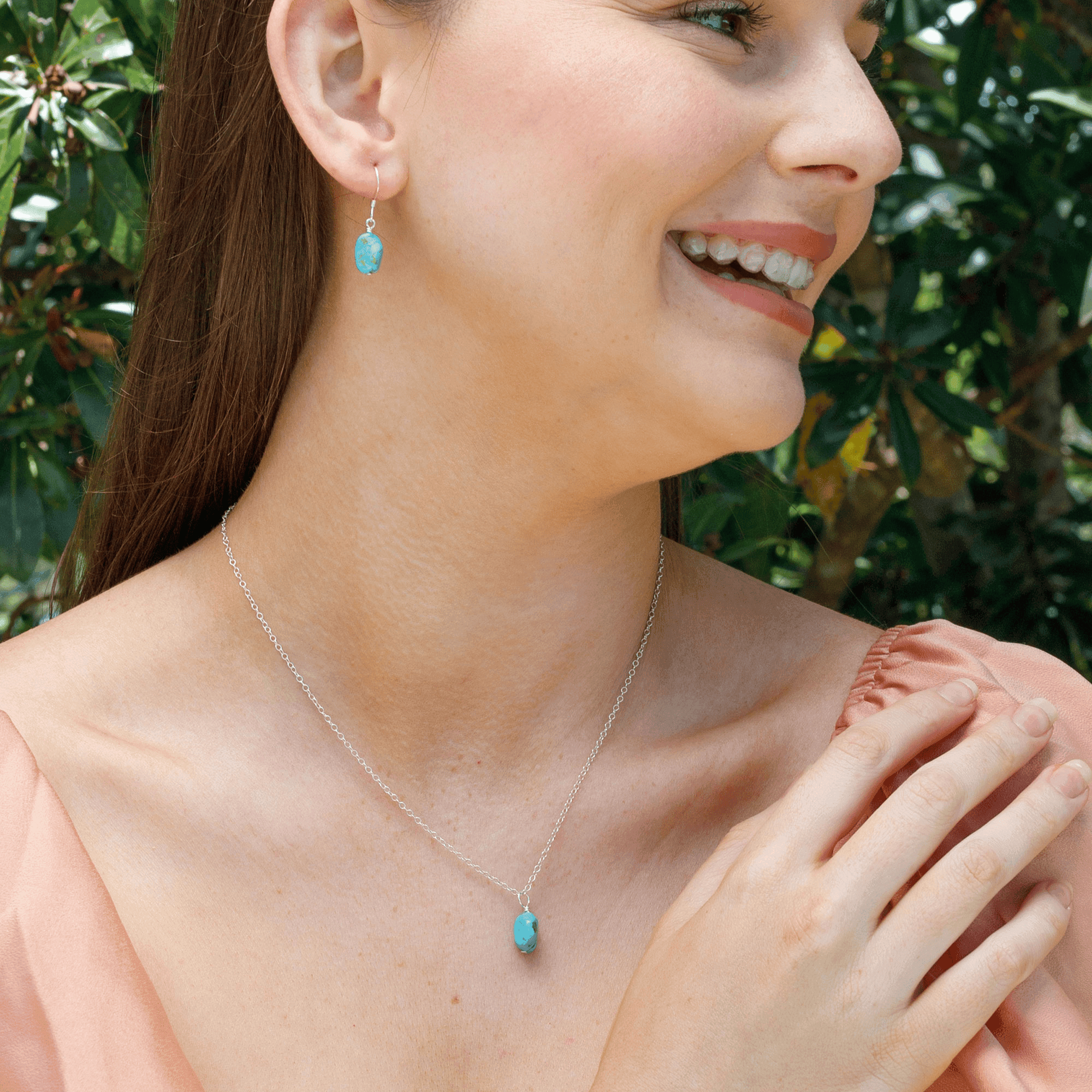 Raw Turquoise Crystal Earrings & Necklace Set - Raw Turquoise Crystal Earrings & Necklace Set - Sterling Silver / Cable - Luna Tide Handmade Crystal Jewellery