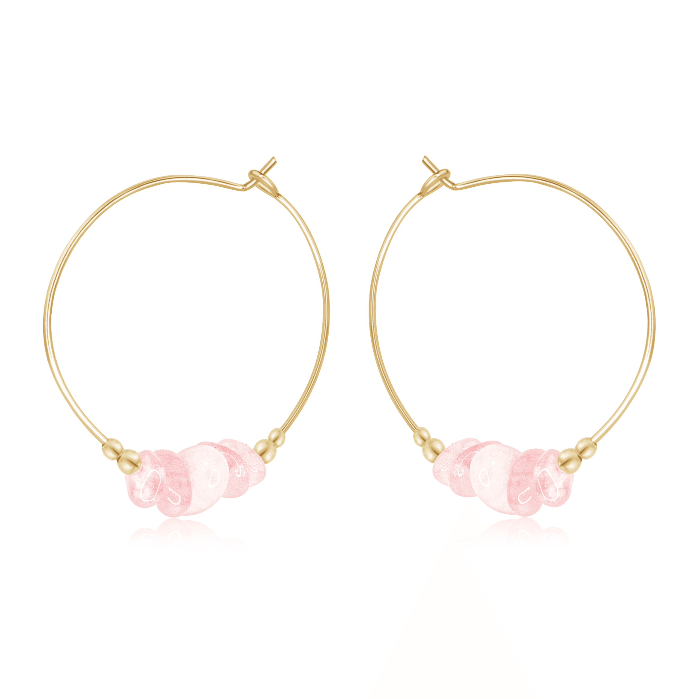 Rose Quartz Crystal Chip Large Hoop Earrings - Rose Quartz Crystal Chip Large Hoop Earrings - 14k Gold Fill - Luna Tide Handmade Crystal Jewellery