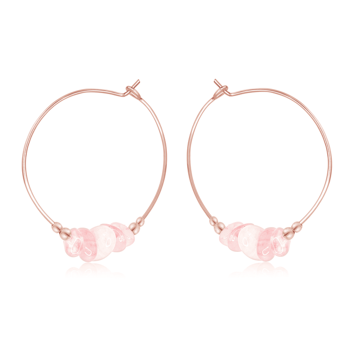 Rose Quartz Crystal Chip Large Hoop Earrings - Rose Quartz Crystal Chip Large Hoop Earrings - 14k Rose Gold Fill - Luna Tide Handmade Crystal Jewellery