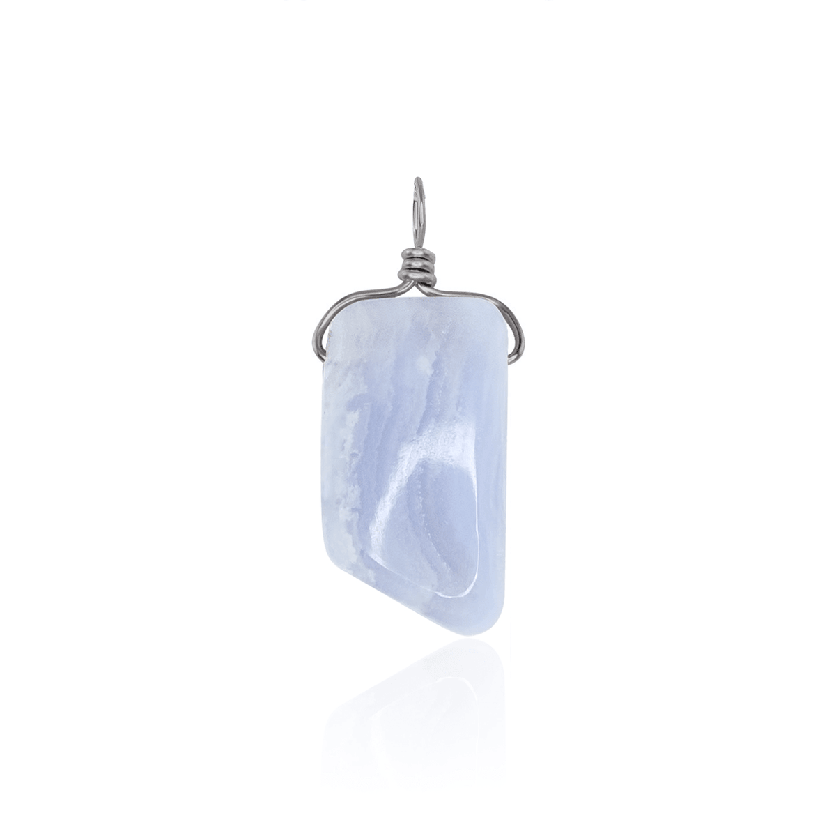 Small Smooth Blue Lace Agate Crystal Pendant with Gentle Point - Small Smooth Blue Lace Agate Crystal Pendant with Gentle Point - Stainless Steel - Luna Tide Handmade Crystal Jewellery