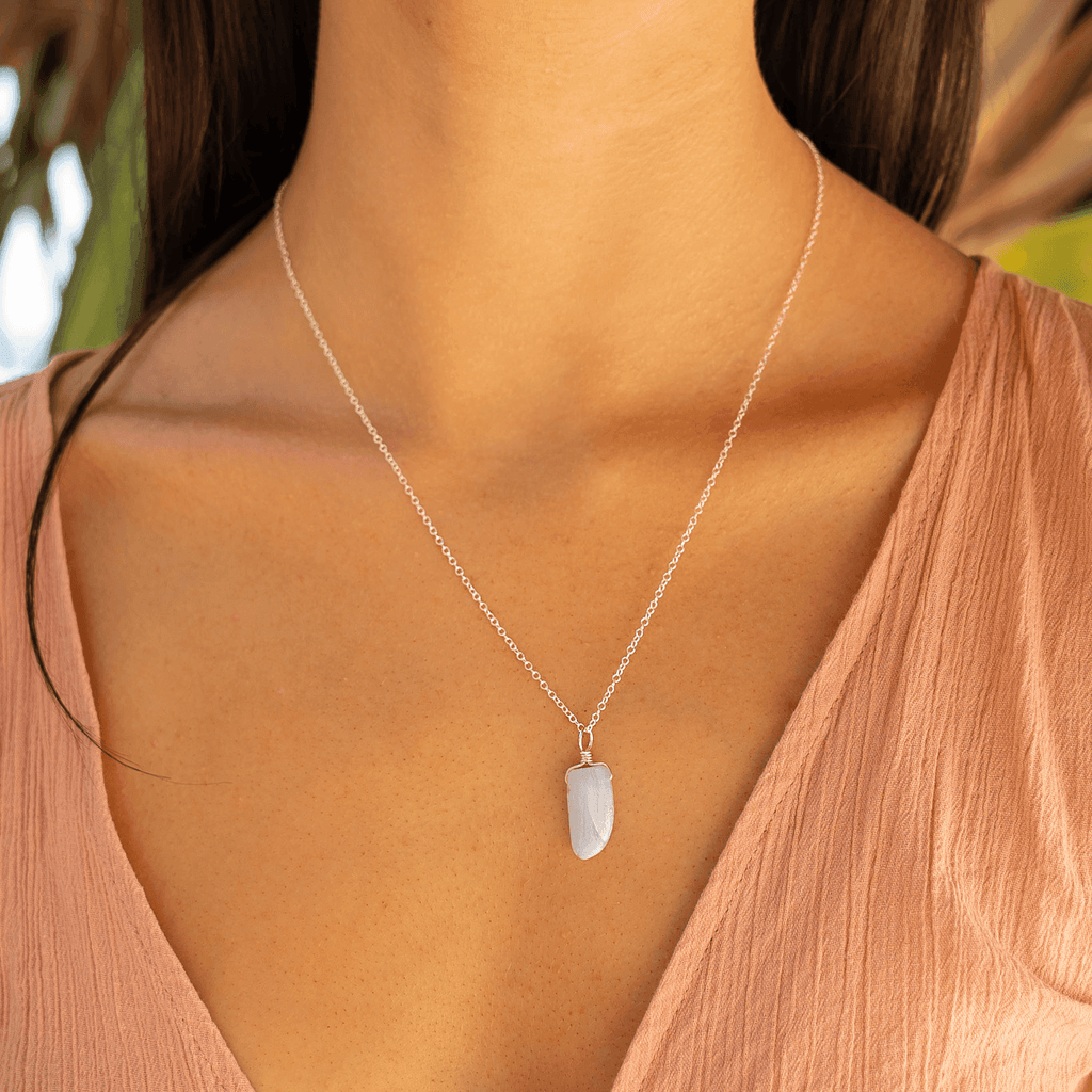 Small Smooth Blue Lace Agate Gentle Point Crystal Pendant Necklace - Small Smooth Blue Lace Agate Gentle Point Crystal Pendant Necklace - Sterling Silver / Cable - Luna Tide Handmade Crystal Jewellery