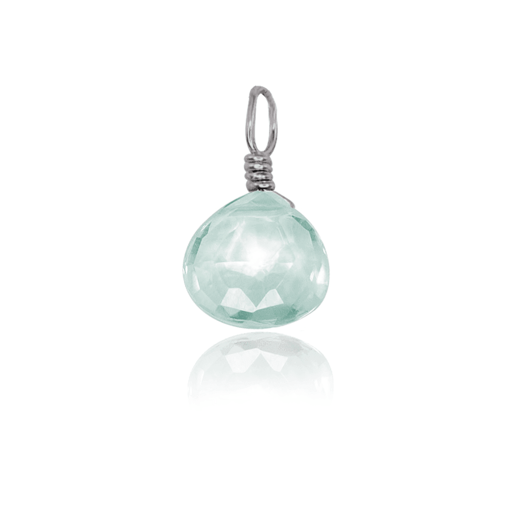 Tiny Aquamarine Teardrop Gemstone Pendant - Tiny Aquamarine Teardrop Gemstone Pendant - Stainless Steel - Luna Tide Handmade Crystal Jewellery