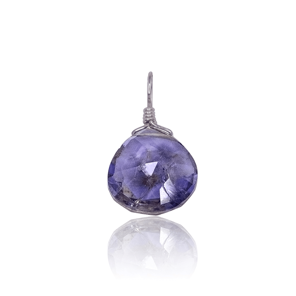 Tiny Iolite Teardrop Gemstone Pendant - Tiny Iolite Teardrop Gemstone Pendant - Stainless Steel - Luna Tide Handmade Crystal Jewellery