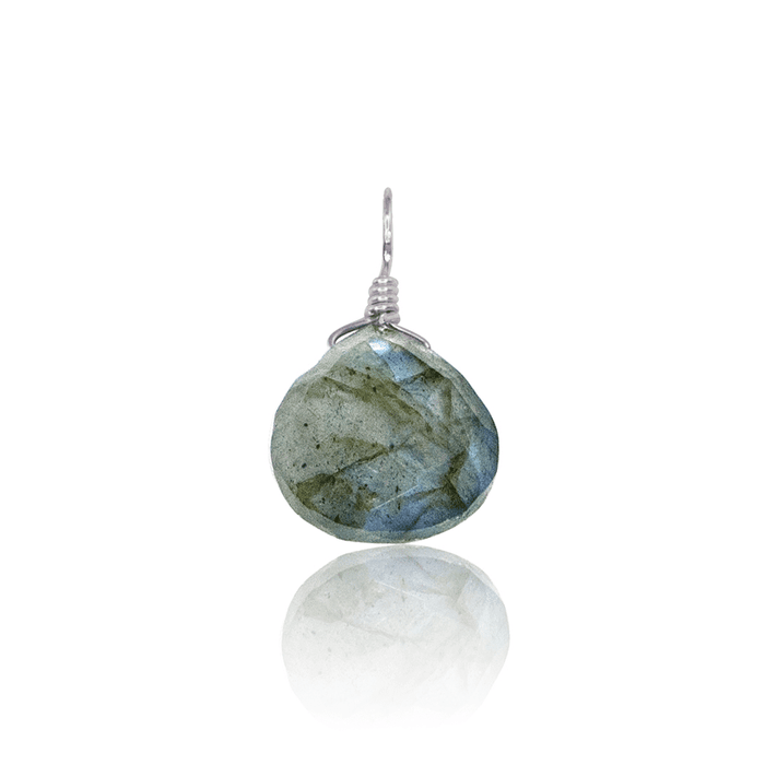 Tiny Labradorite Teardrop Gemstone Pendant - Tiny Labradorite Teardrop Gemstone Pendant - Stainless Steel - Luna Tide Handmade Crystal Jewellery