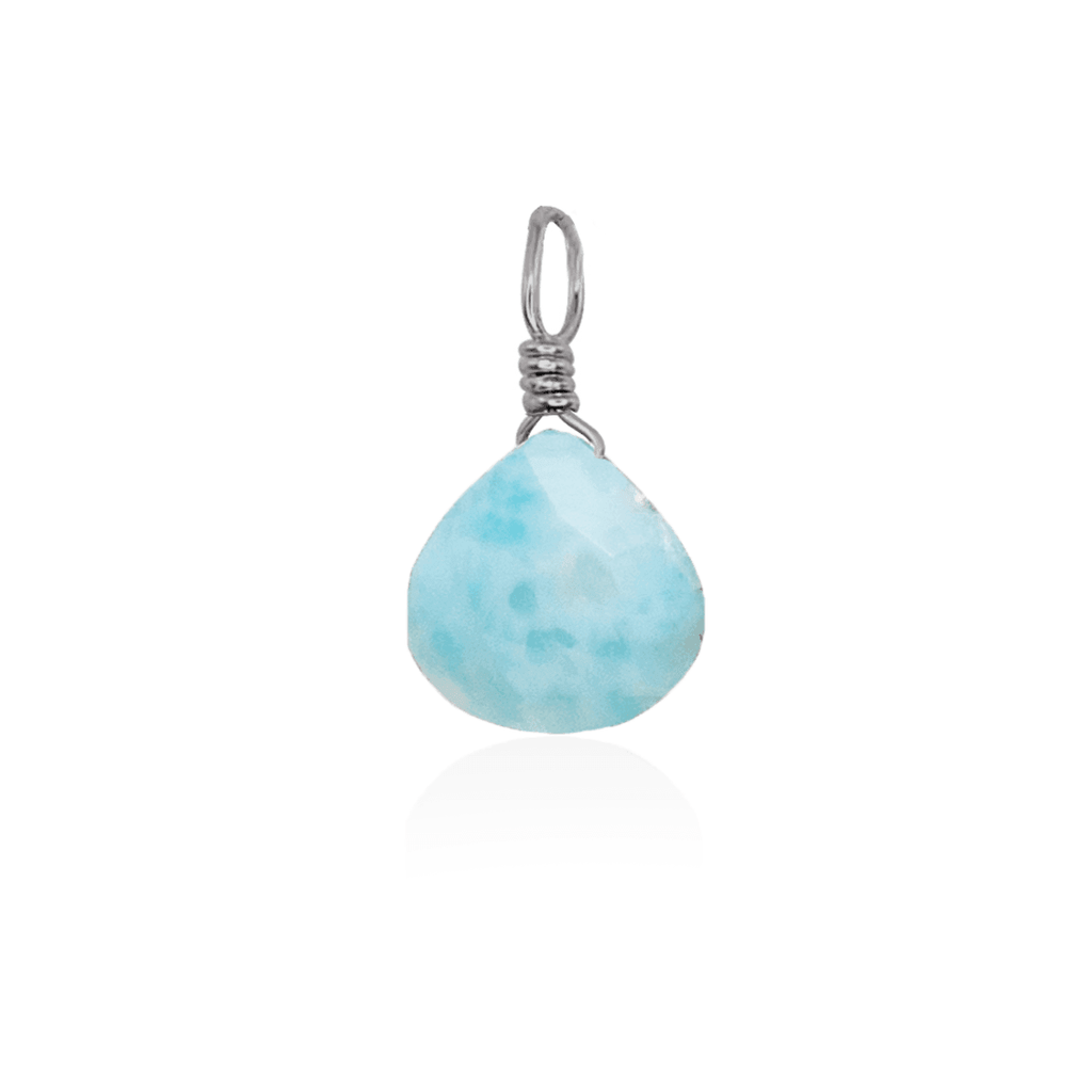Tiny Larimar Teardrop Gemstone Pendant - Tiny Larimar Teardrop Gemstone Pendant - Stainless Steel - Luna Tide Handmade Crystal Jewellery