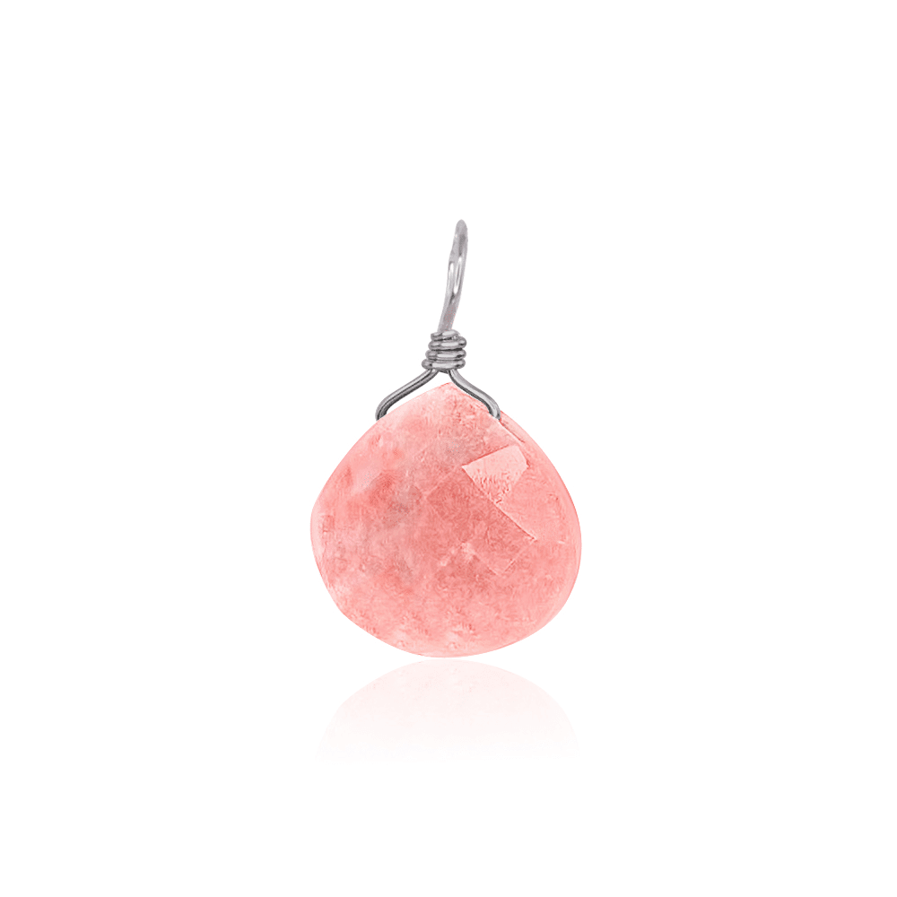 Tiny Pink Peruvian Opal Teardrop Gemstone Pendant - Tiny Pink Peruvian Opal Teardrop Gemstone Pendant - Stainless Steel - Luna Tide Handmade Crystal Jewellery