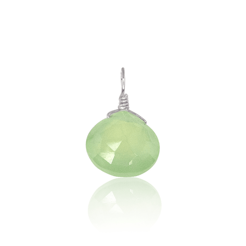 Tiny Prehnite Teardrop Gemstone Pendant - Tiny Prehnite Teardrop Gemstone Pendant - Stainless Steel - Luna Tide Handmade Crystal Jewellery
