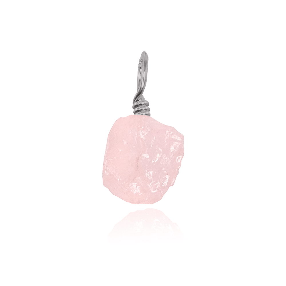 Tiny Raw Rose Quartz Crystal Pendant - Tiny Raw Rose Quartz Crystal Pendant - Stainless Steel - Luna Tide Handmade Crystal Jewellery