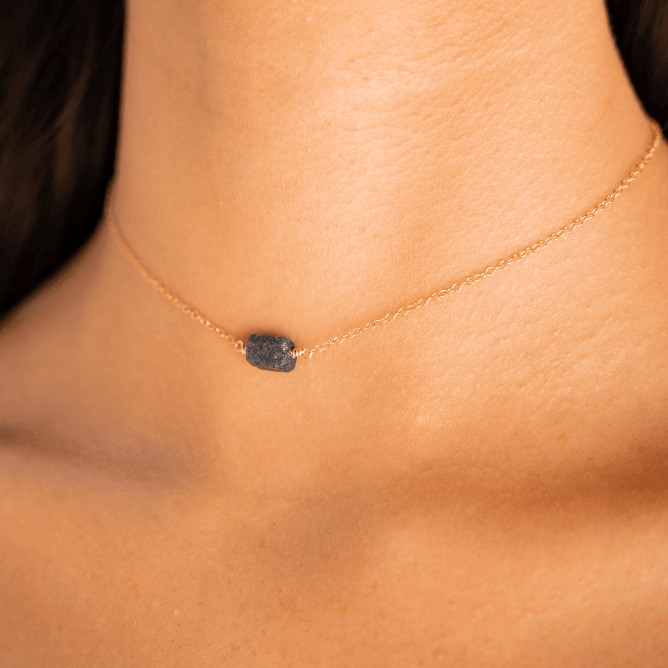 Tiny Raw Sapphire Crystal Nugget Choker - Tiny Raw Sapphire Crystal Nugget Choker - 14k Gold Fill - Luna Tide Handmade Crystal Jewellery