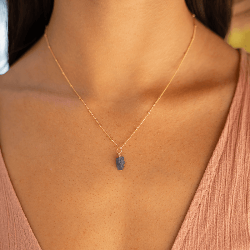 Tiny Raw Tanzanite Pendant Necklace - Tiny Raw Tanzanite Pendant Necklace - Sterling Silver / Cable - Luna Tide Handmade Crystal Jewellery
