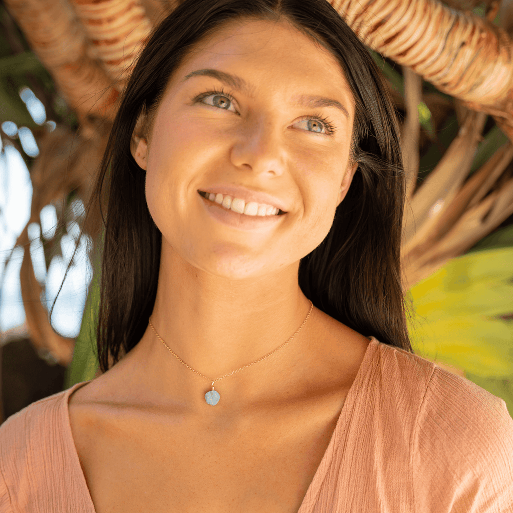 Tiny Rough Amazonite Gemstone Pendant Choker - Tiny Rough Amazonite Gemstone Pendant Choker - 14k Gold Fill / Cable - Luna Tide Handmade Crystal Jewellery