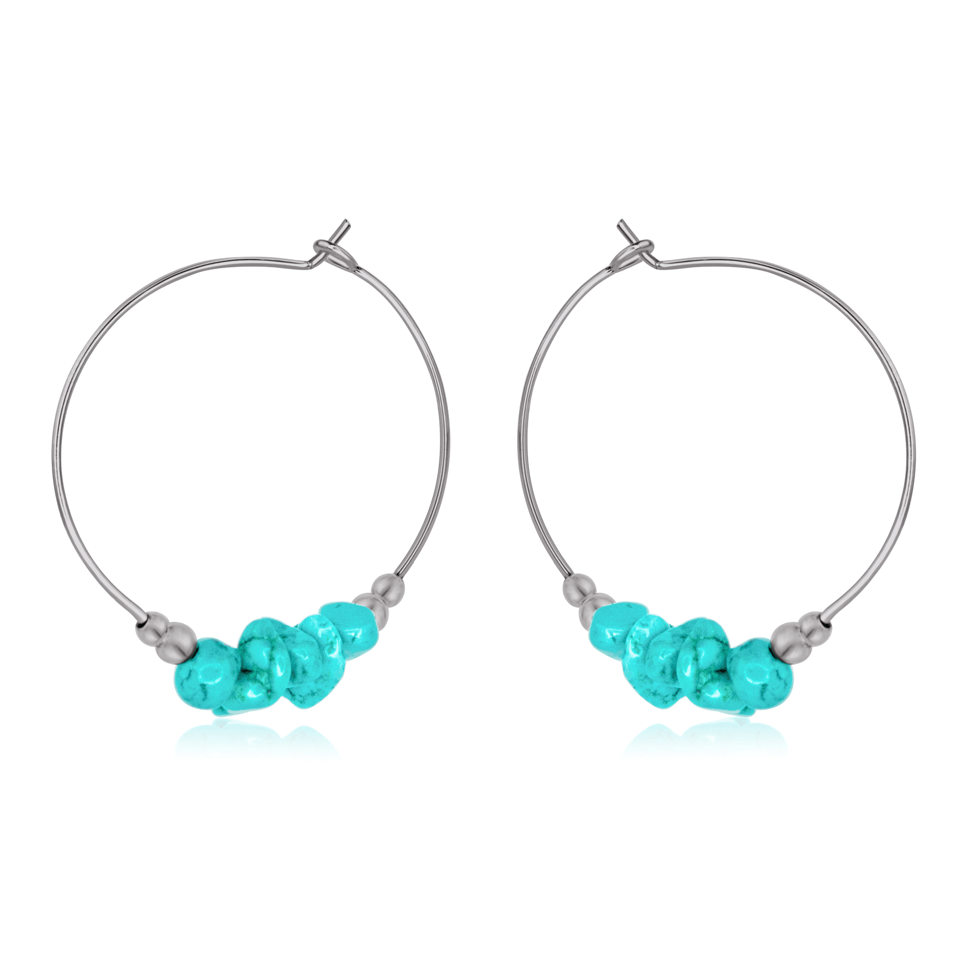 Turquoise Crystal Chip Large Hoop Earrings - Turquoise Crystal Chip Large Hoop Earrings - Stainless Steel - Luna Tide Handmade Crystal Jewellery