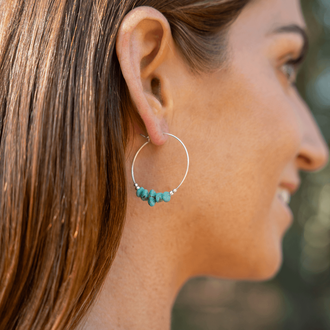Turquoise Crystal Chip Large Hoop Earrings - Turquoise Crystal Chip Large Hoop Earrings - Sterling Silver - Luna Tide Handmade Crystal Jewellery