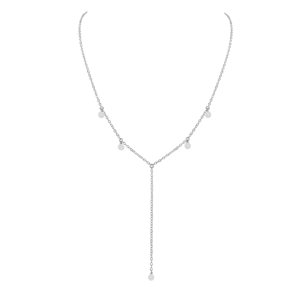 White Moonstone Crystal Boho Lariat Necklace - White Moonstone Crystal Boho Lariat Necklace - Stainless Steel - Luna Tide Handmade Crystal Jewellery
