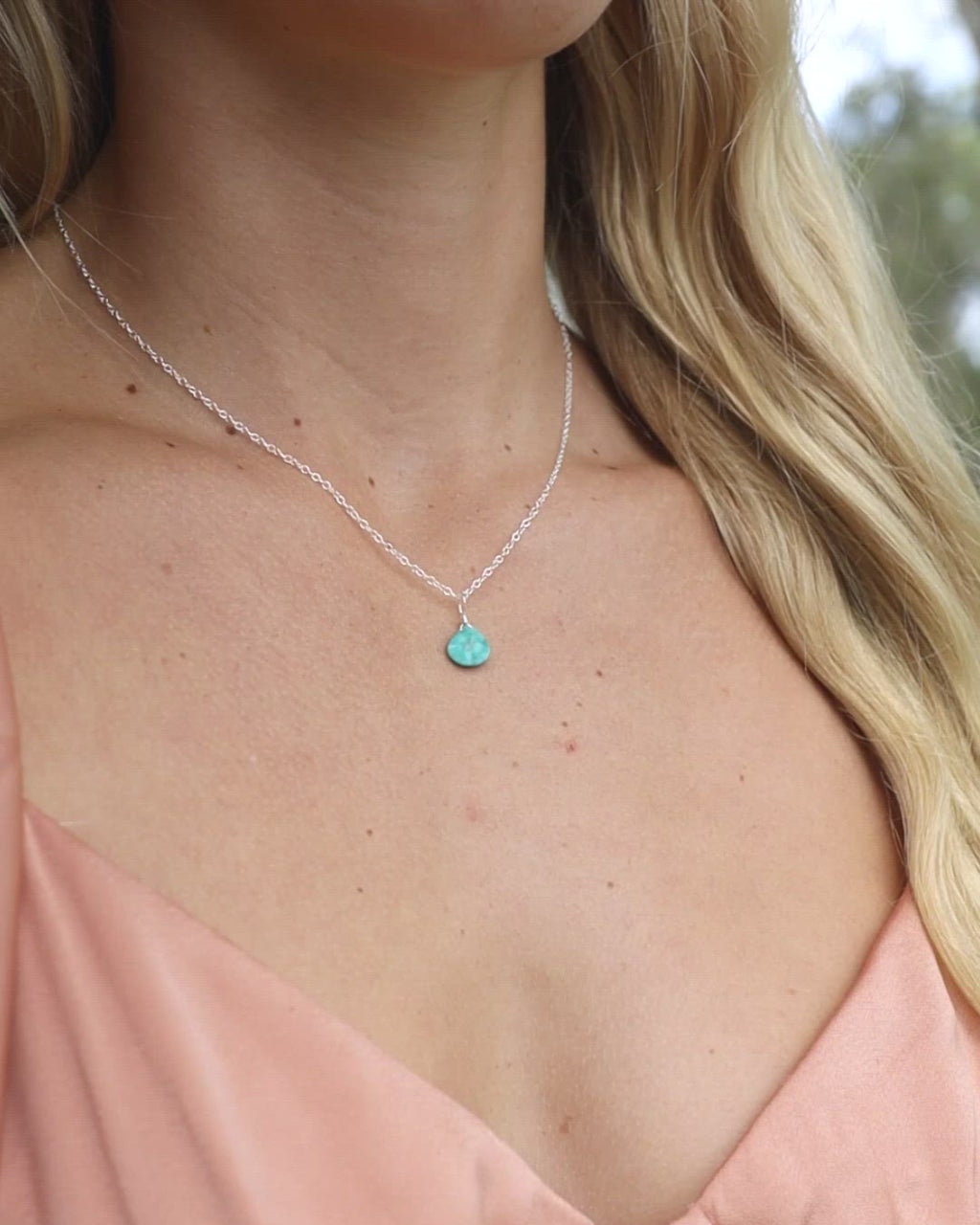 Tiny Turquoise Teardrop Crystal Pendant Necklace
