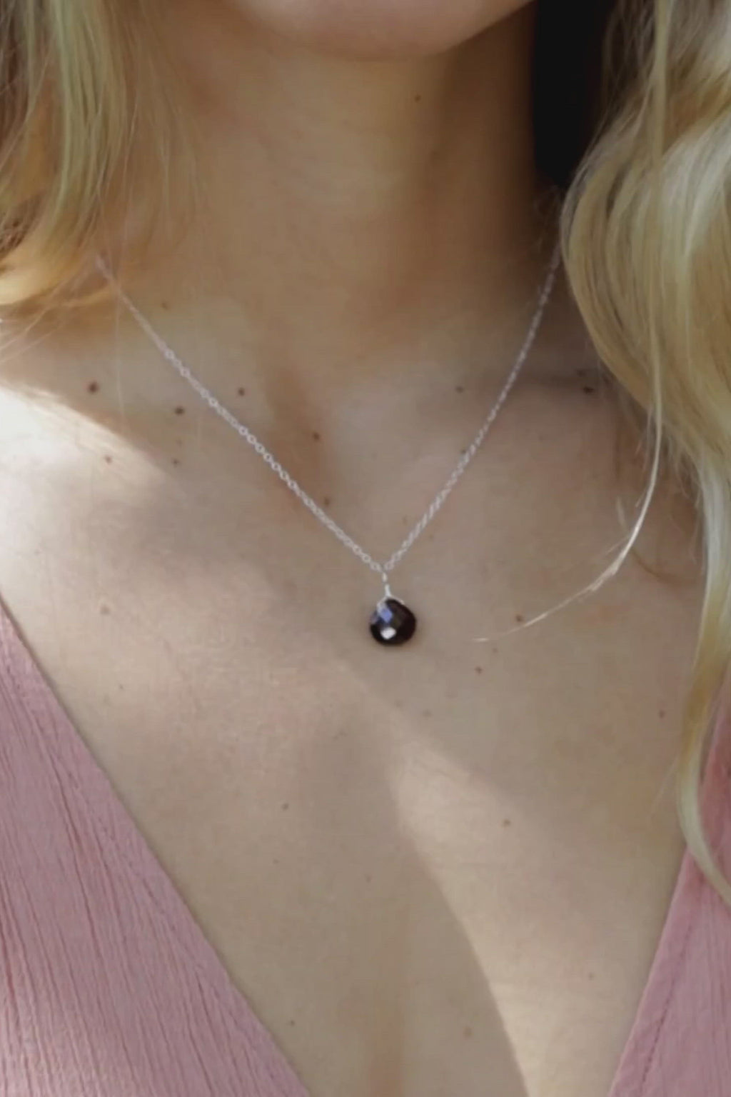 Tiny Garnet Teardrop Crystal Pendant Necklace