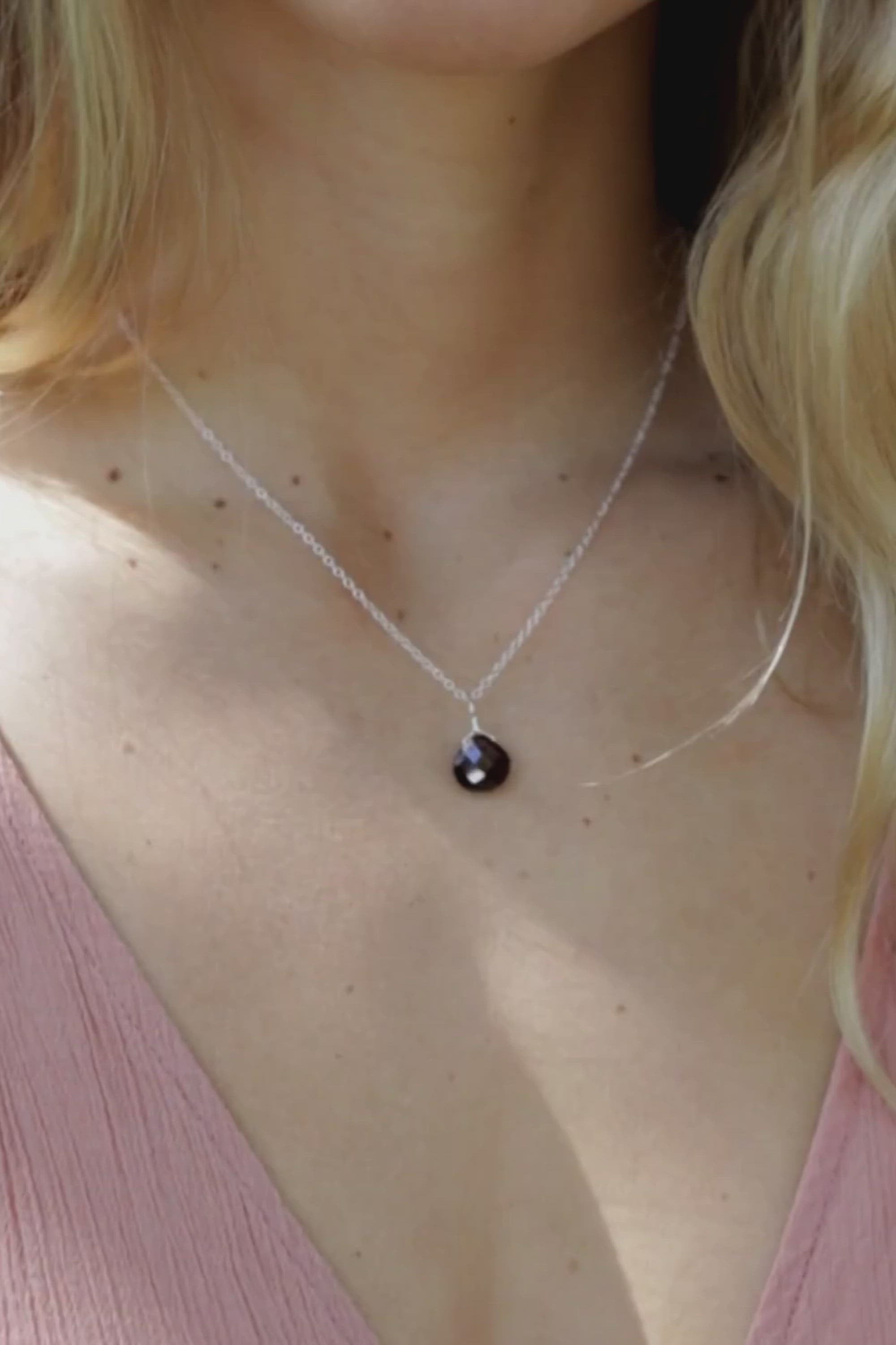 Tiny Garnet Teardrop Crystal Pendant Necklace