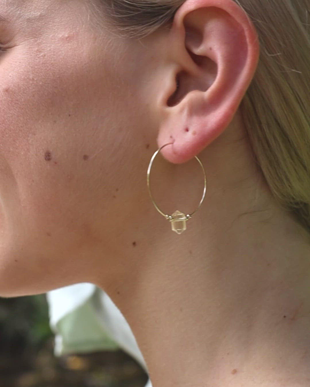 Large Hoop Citrine Double Terminated Crystal Point Earrings