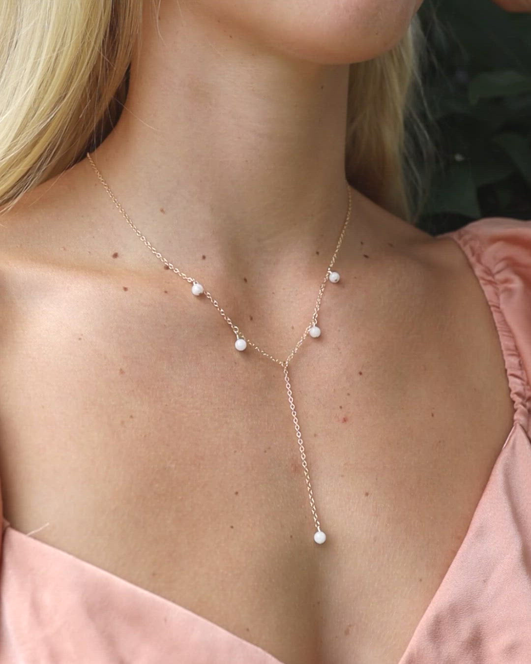 White Moonstone Crystal Boho Lariat Necklace