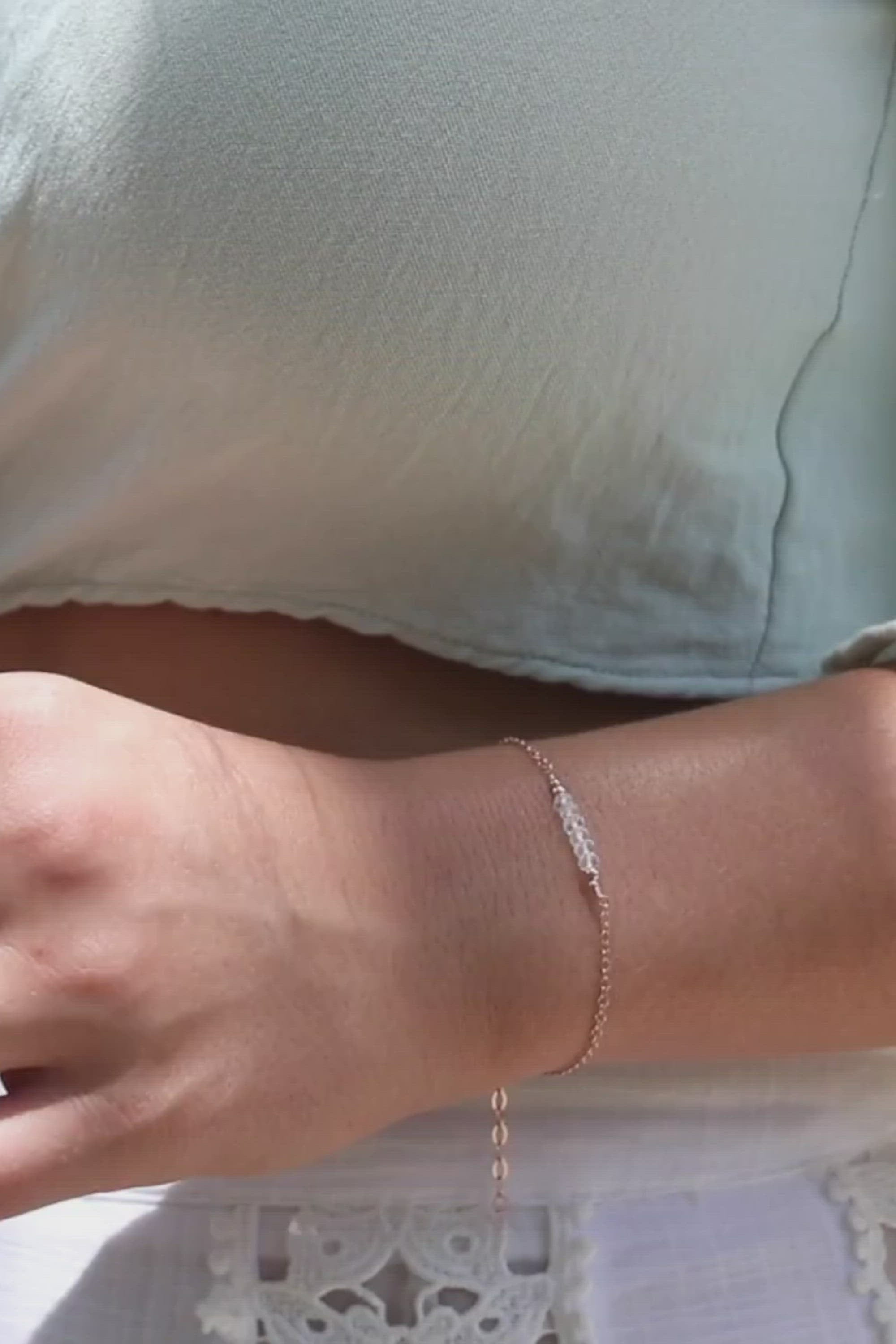 Sparkling Crystal Quartz Gemstone Faceted Bead Bar Bracelet