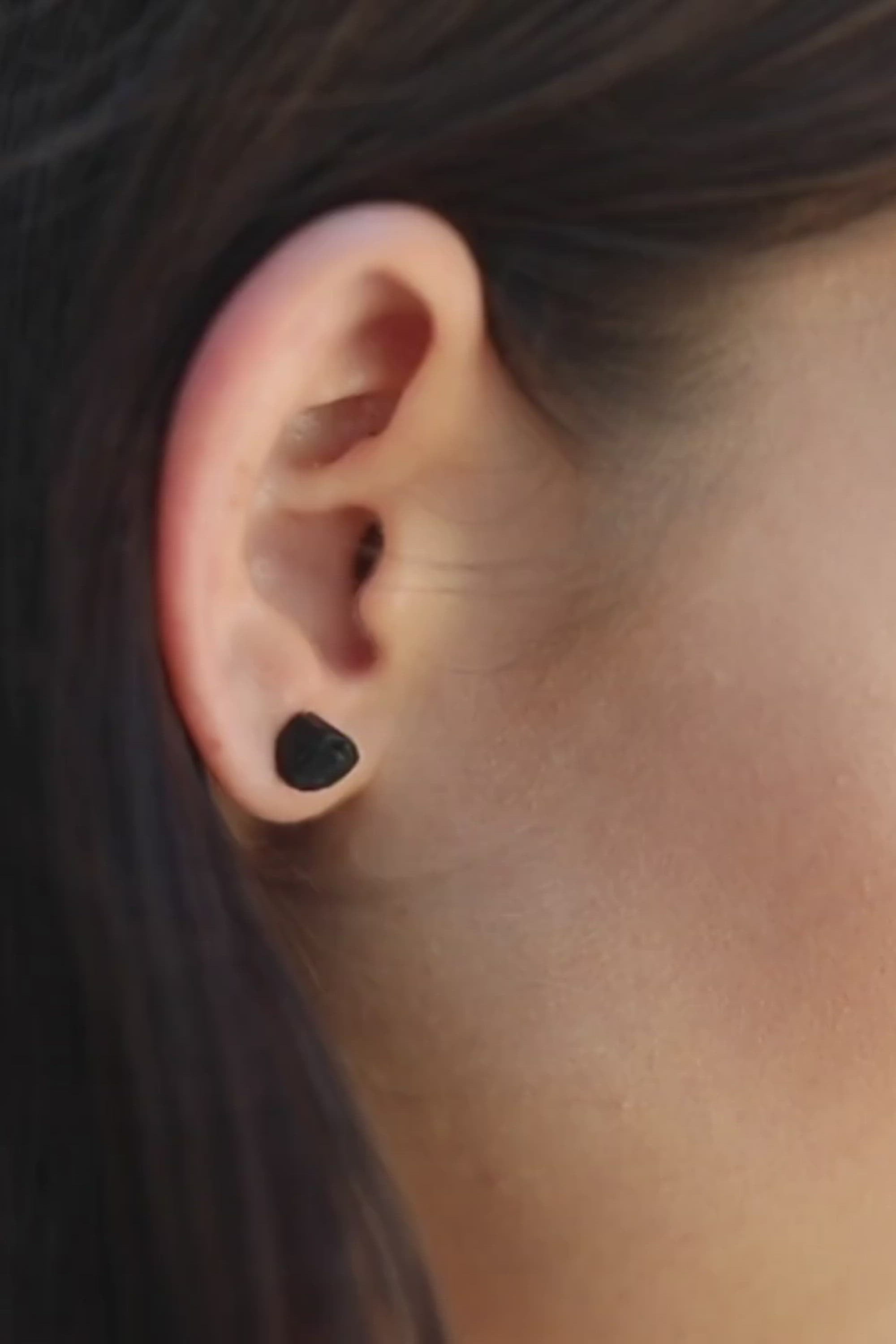 Black Tourmaline Raw Crystal Stud Earrings