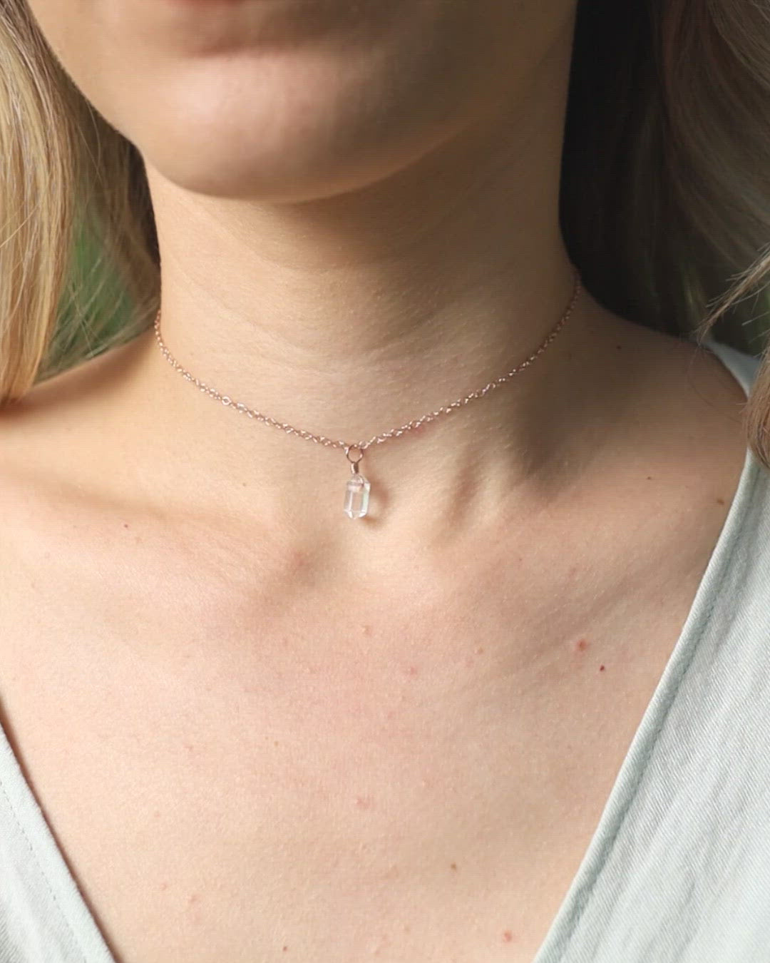 Crystal Quartz Mini Double Terminated Crystal Point Pendant Choker Necklace