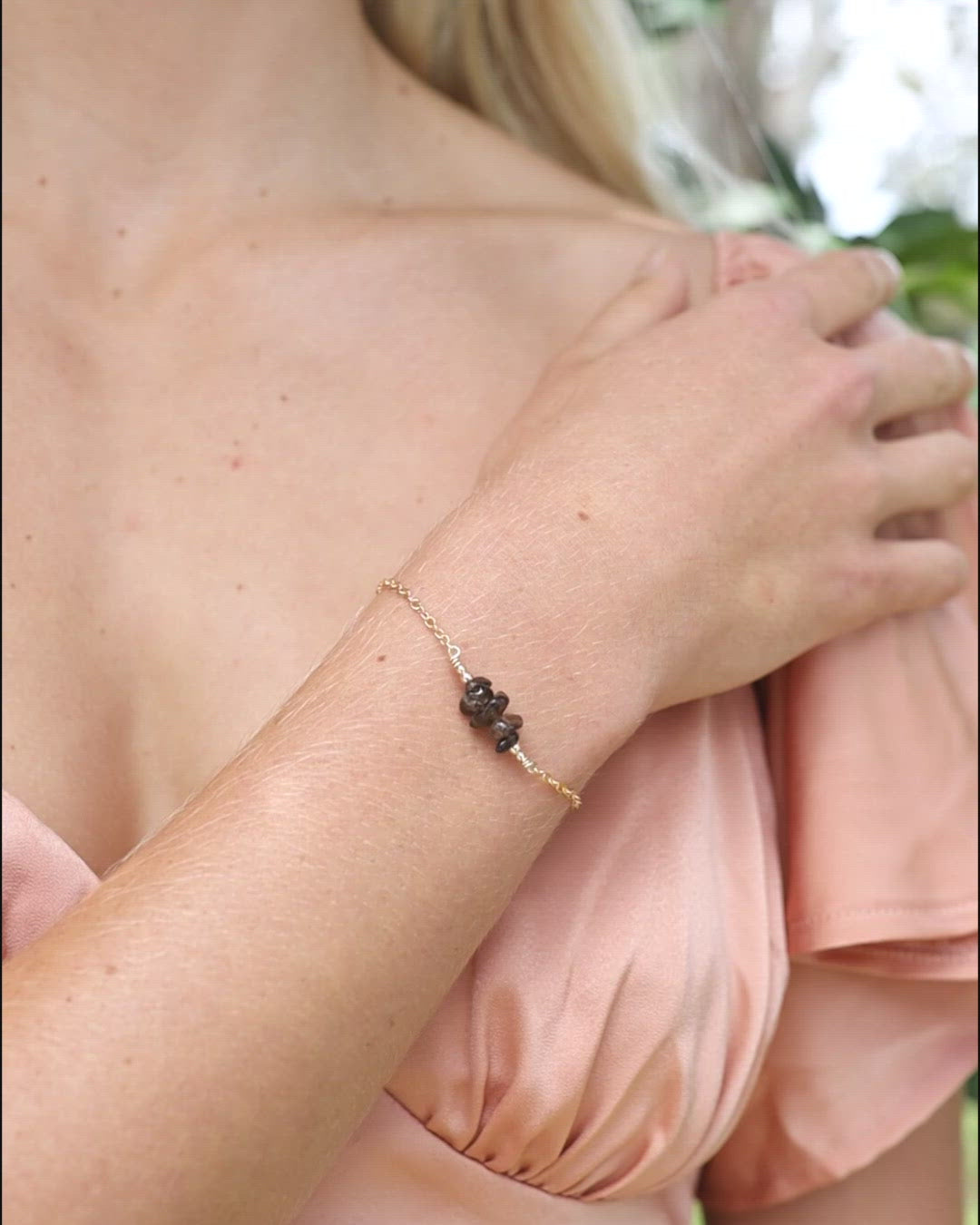 Smoky Quartz Chip Bead Bar Bracelet
