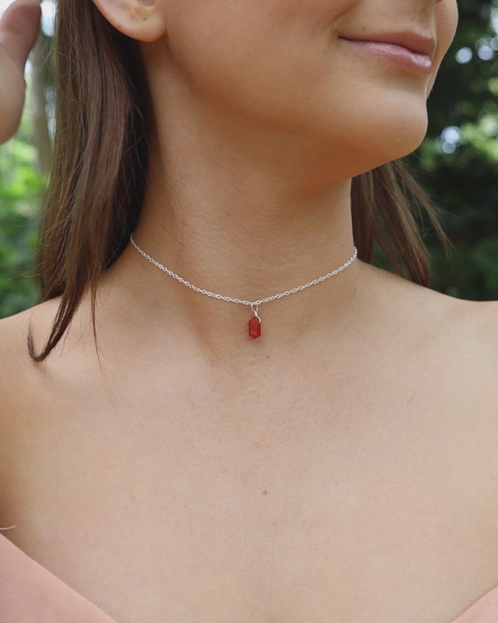 Carnelian Mini Double Terminated Crystal Point Pendant Choker Necklace