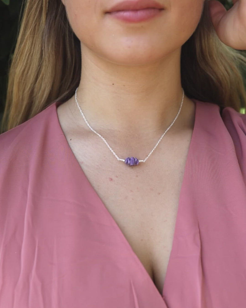 Charoite Chip Bead Bar Necklace
