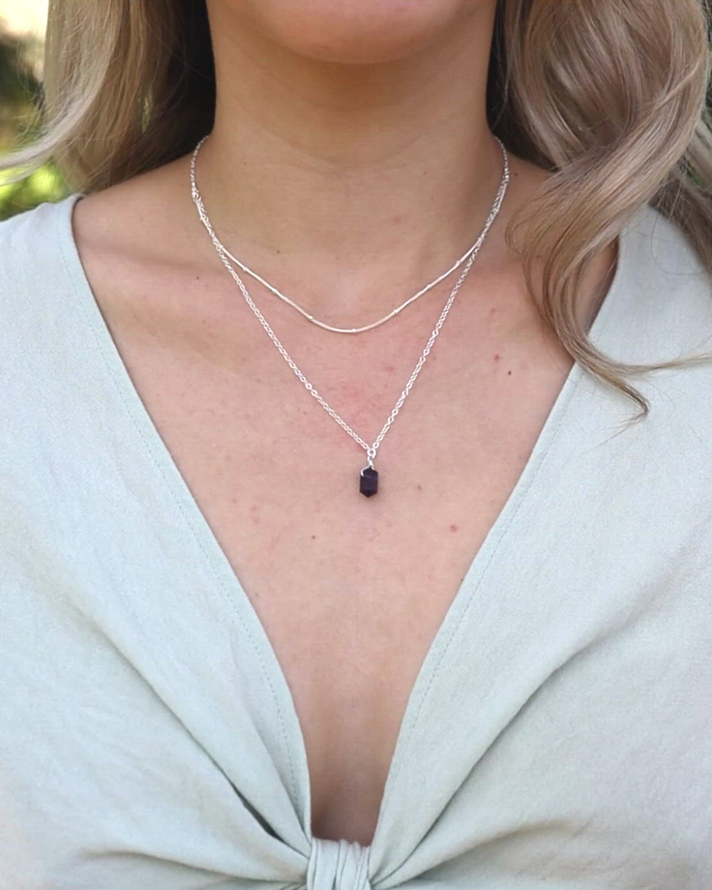 Amethyst Double Terminated Crystal Chain Layered Choker Necklace