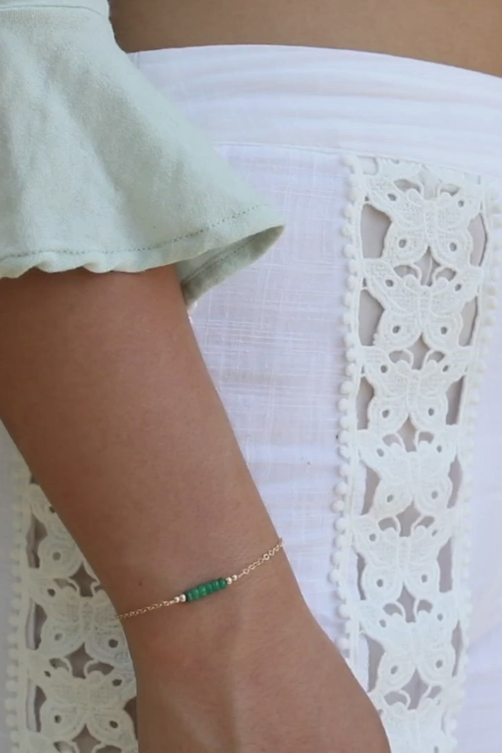 Sparkling Green Emerald Gemstone Faceted Bead Bar Bracelet