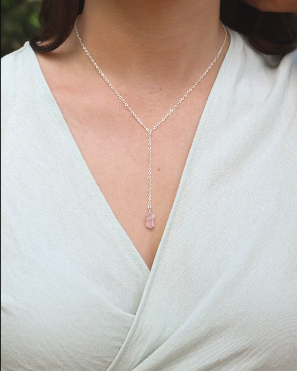 Rose Quartz Double Terminated Mini Crystal Point Lariat Necklace