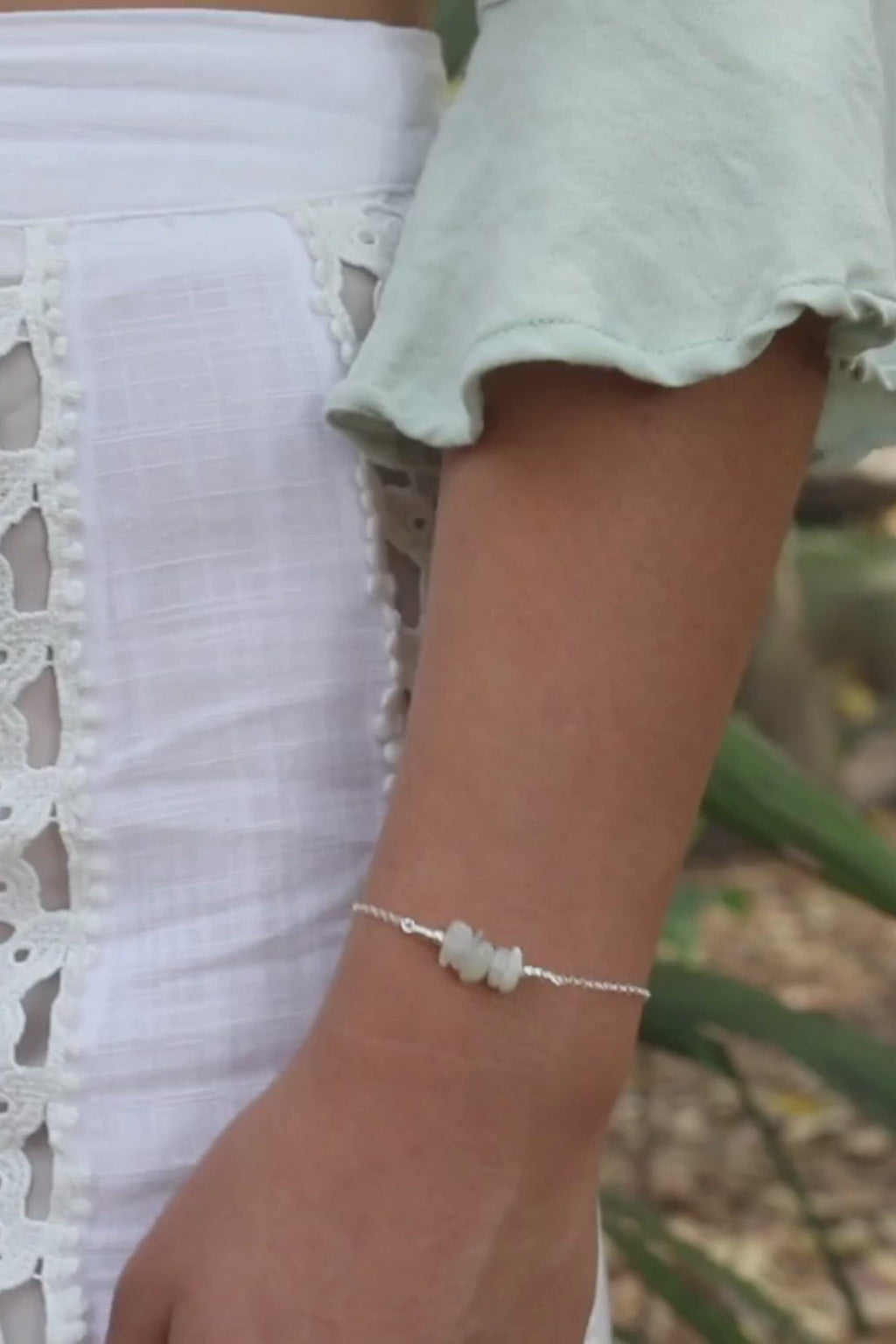 White moonstone Chip Bead Bar Bracelet