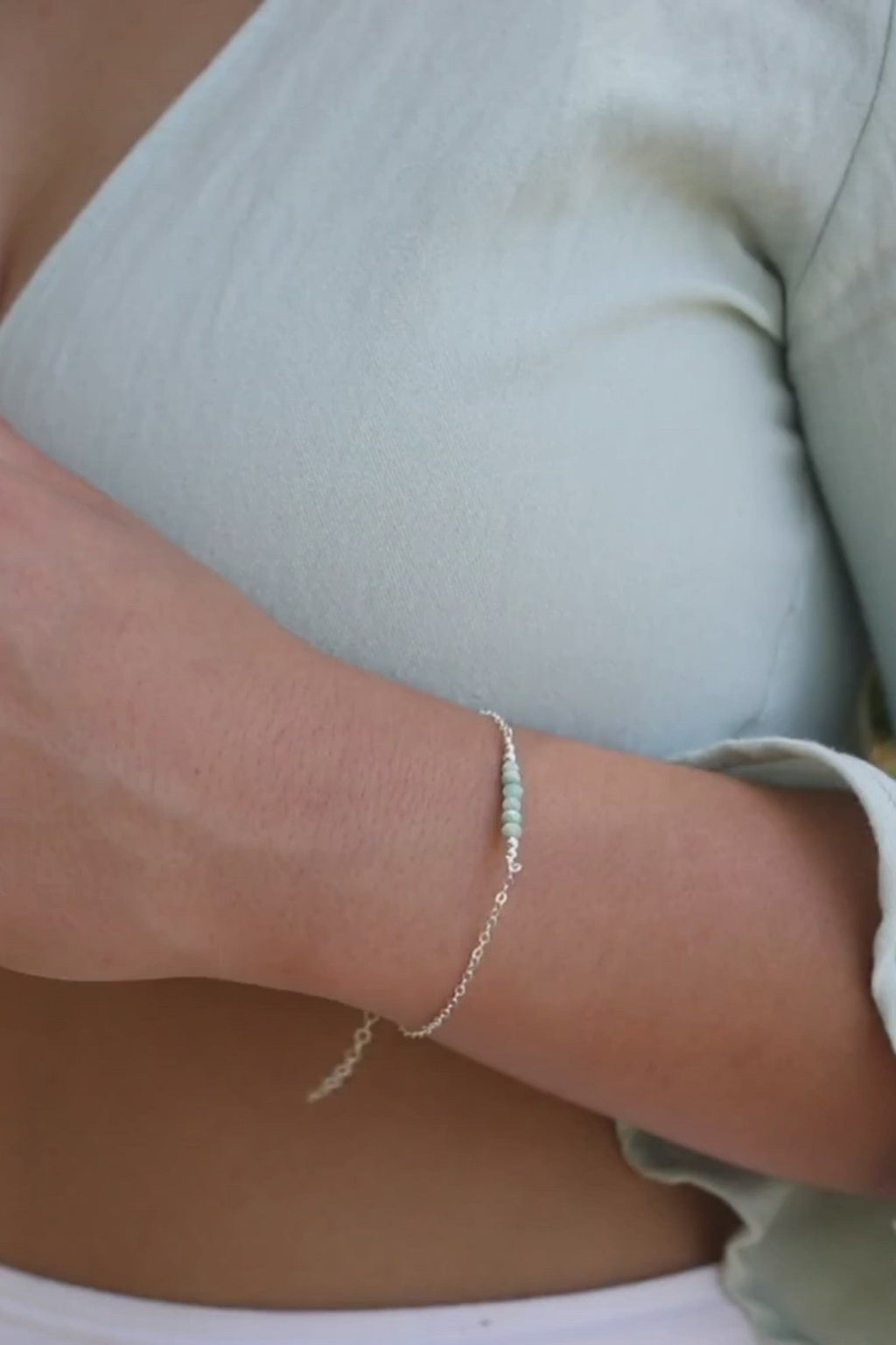 Sparkling Green Amazonite Gemstone Faceted Bead Bar Bracelet