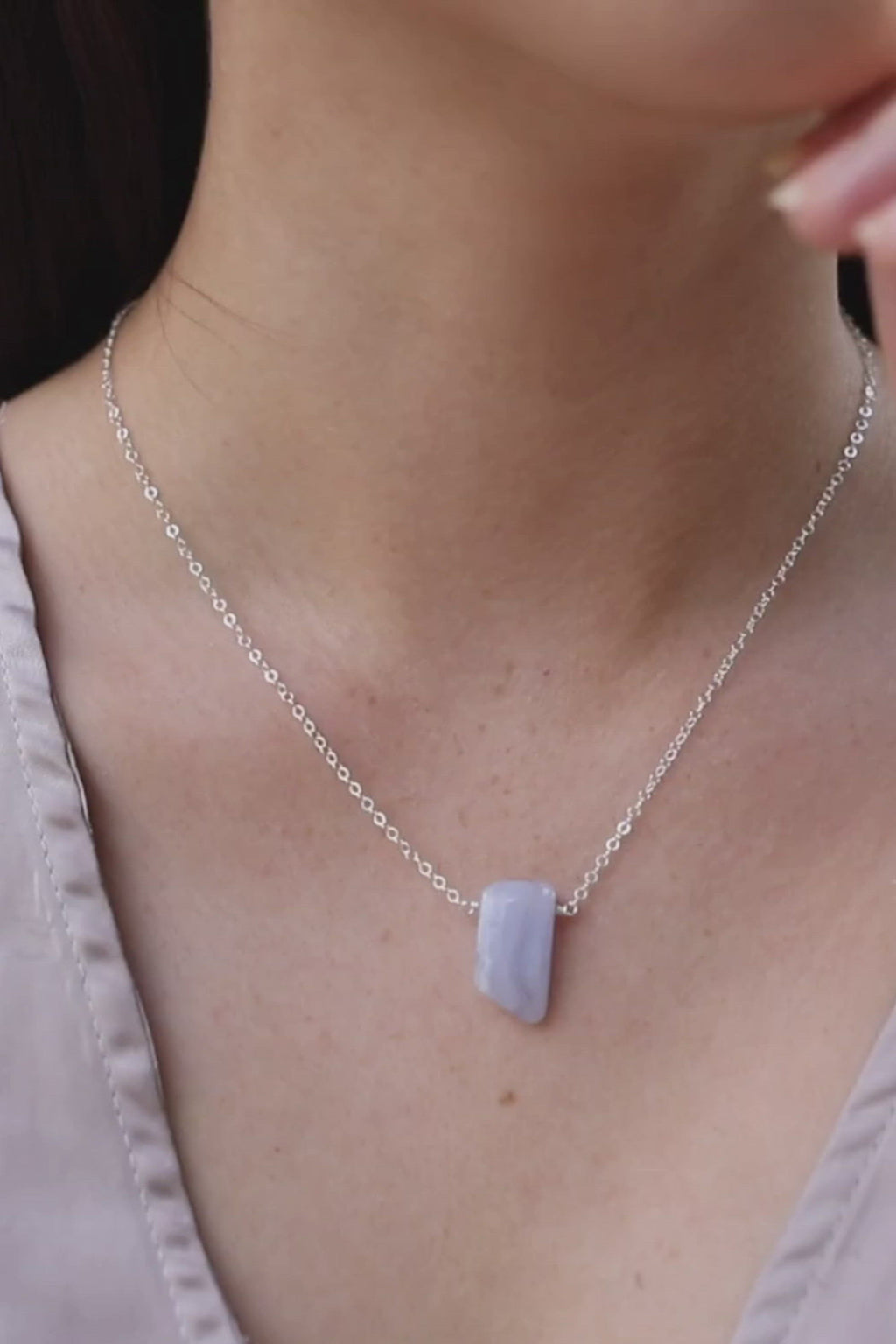 Small Smooth Blue Lace Agate Slab Necklace