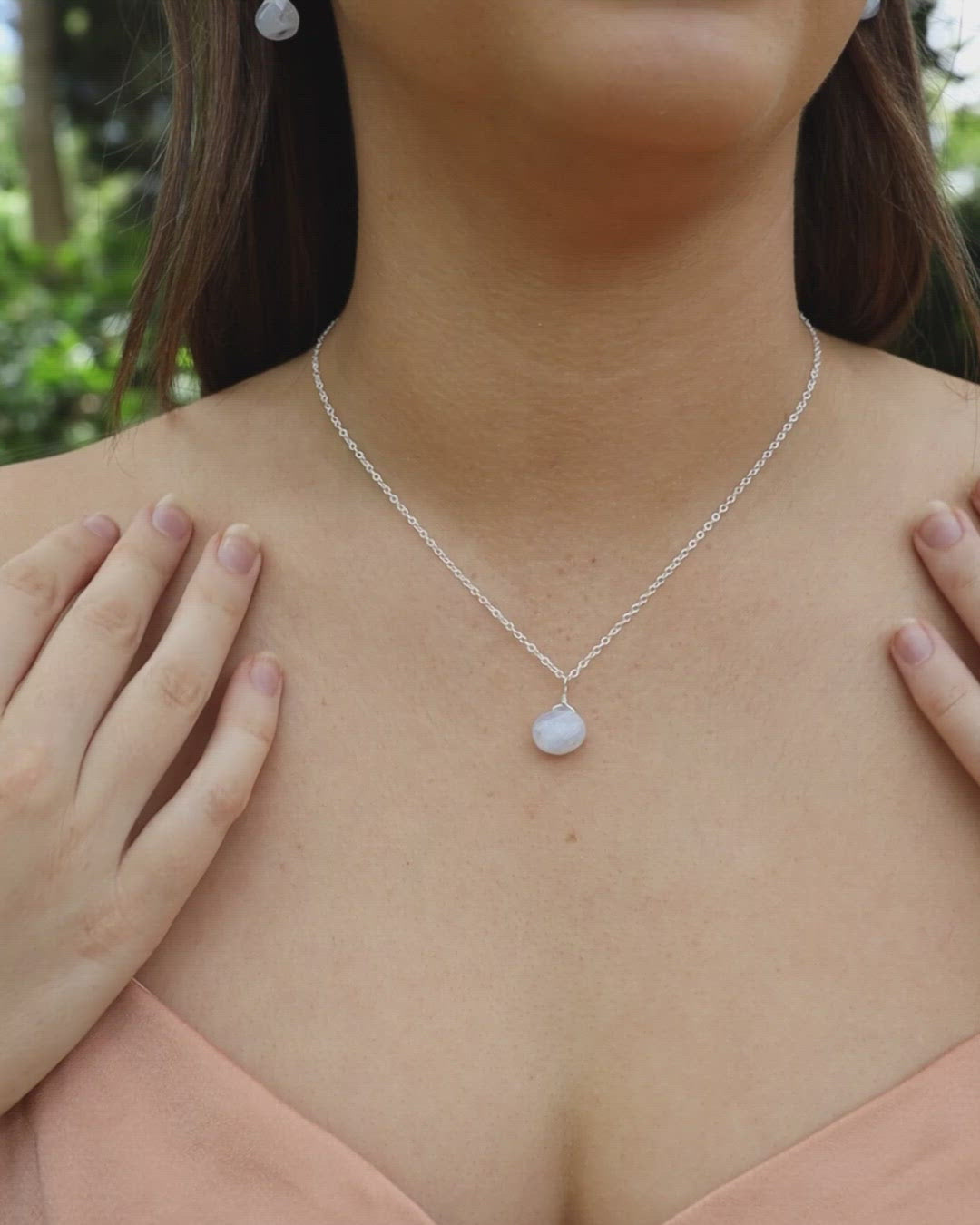 Tiny Blue Lace Agate Teardrop Crystal Pendant Necklace