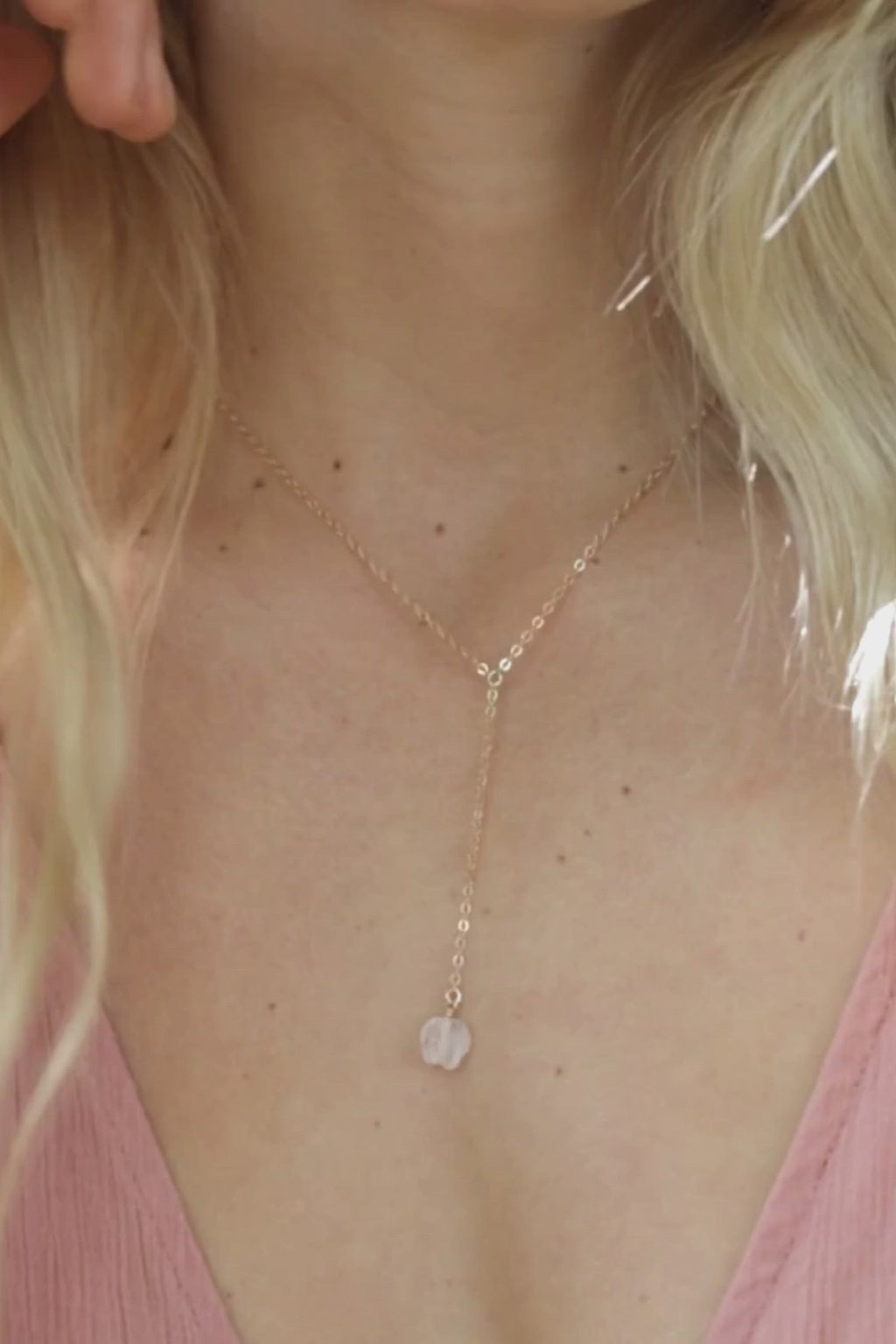 Raw Clear Quartz Crystal Lariat Necklace