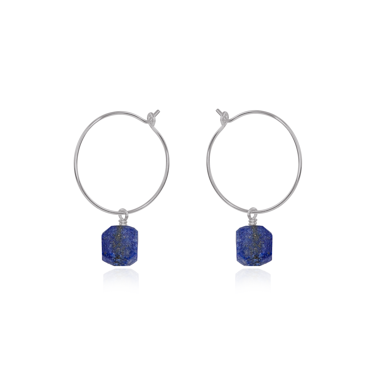 Raw Lapis Lazuli Gemstone Dangle Hoop Earrings