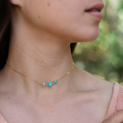 Amazonite Beaded Chain Choker Necklace - Amazonite Beaded Chain Choker Necklace - 14k Gold Fill - Luna Tide Handmade Crystal Jewellery
